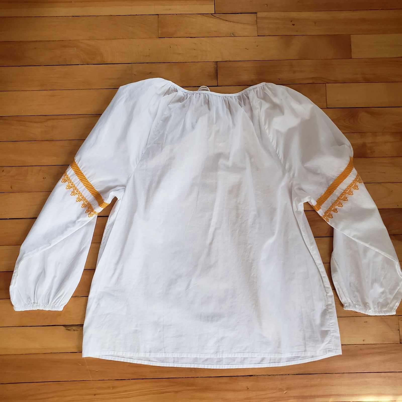 J.Crew Peasant Blouse White Embroidered Tassel Tie Boho Cotton Women’s Small