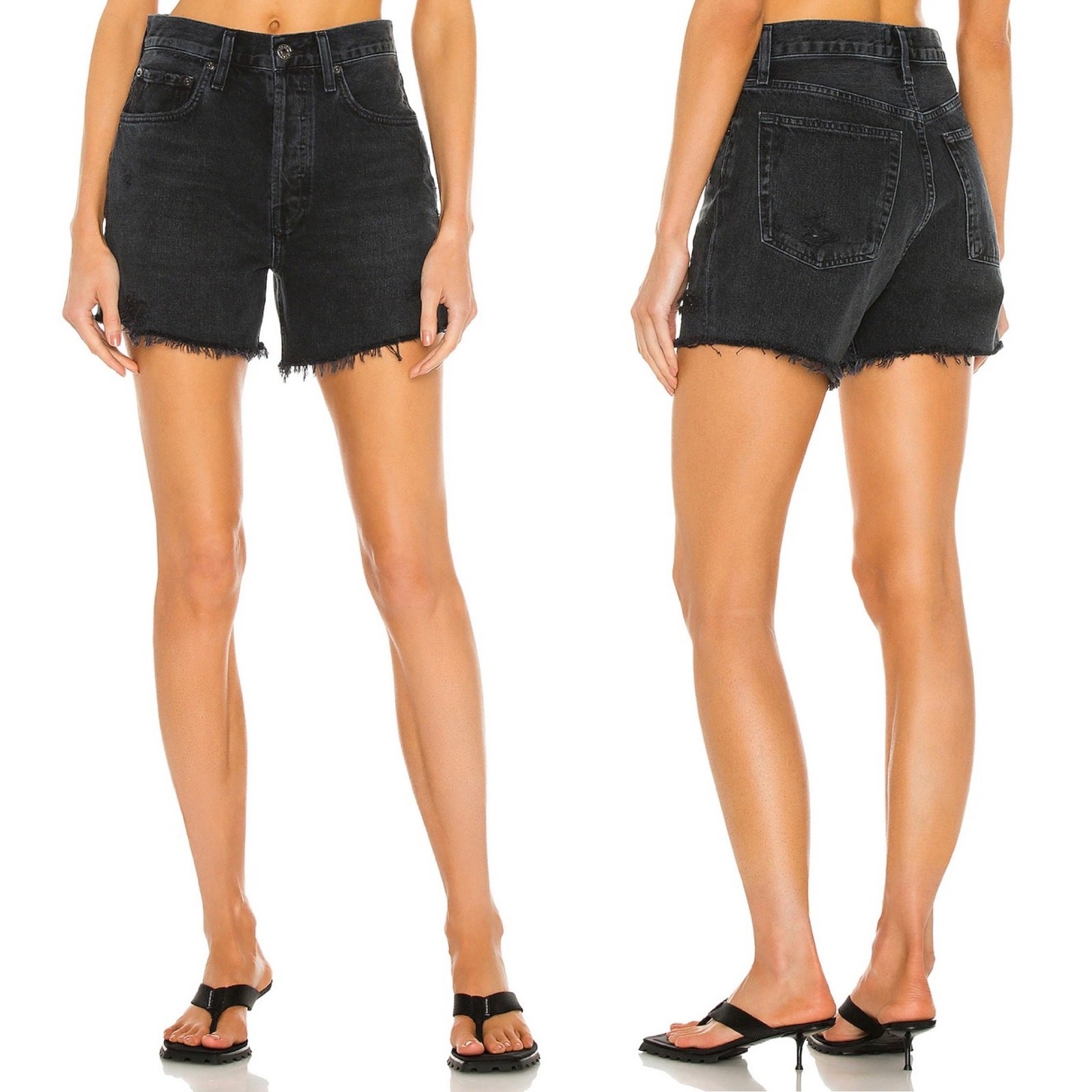 AGOLDE Women’s Size 24 Riley High Rise Denim Shorts Vortex Black 100% Cotton