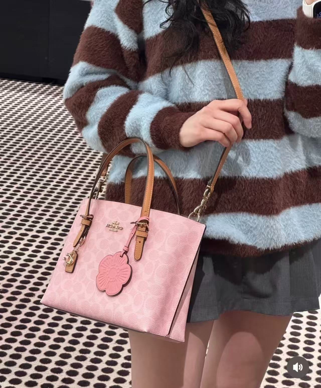 NWT Coach CER24 Mollie Tote Bag 25 In Signature Canvas With Charms Powder Pink