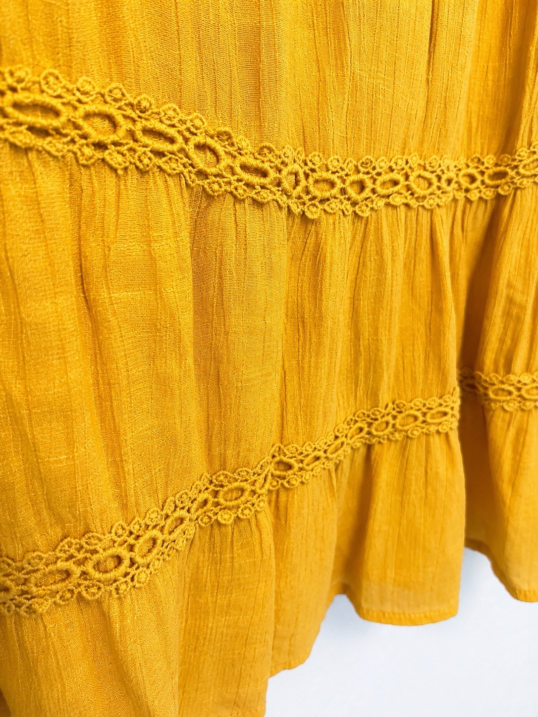 Spense Women’s L Yellow Solid Peasant Blouse Scoop Neck 3/4 Bell Sleeve Tie