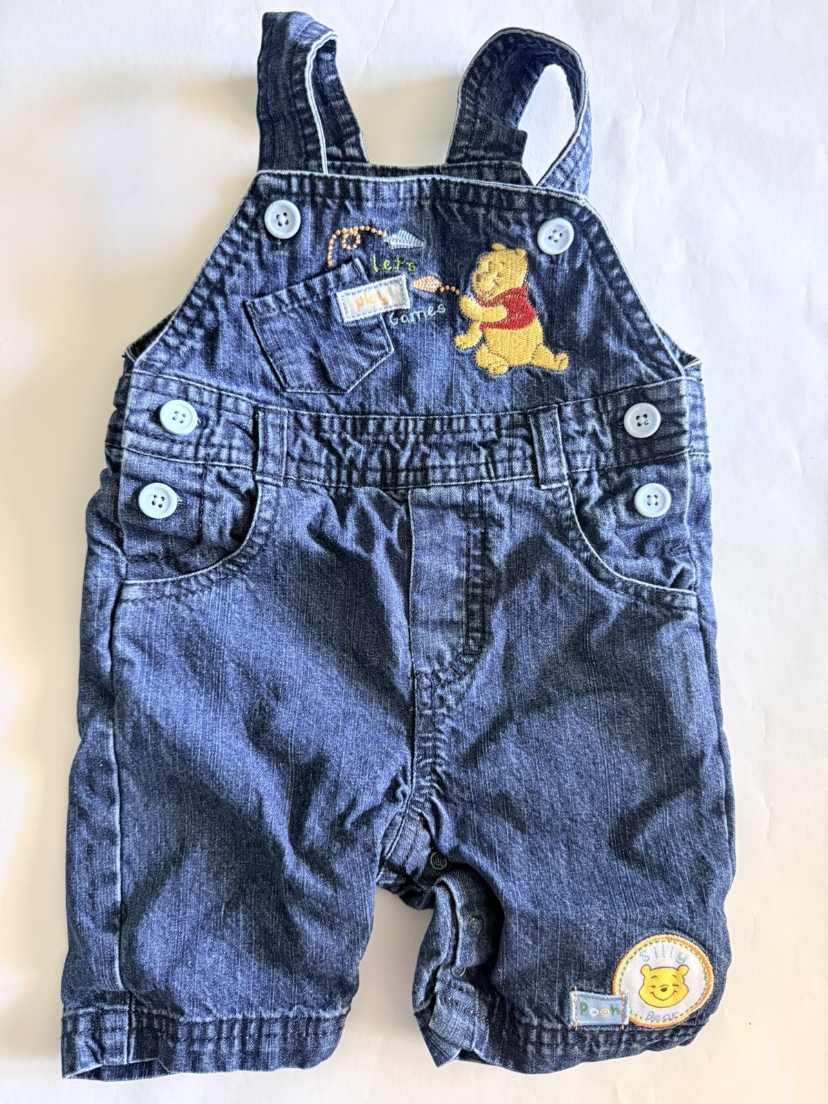 Vintage Winnie The Pooh Denim Jean Overalls Toddler Infant 12 Months Embroidered