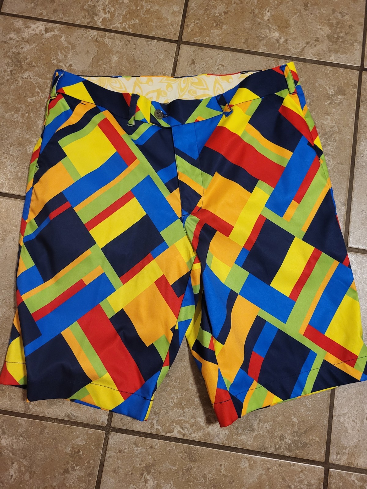 Loudmouth Shorts Mens 32 Mulitcolr Colorful Geometric Golf Performance Sports