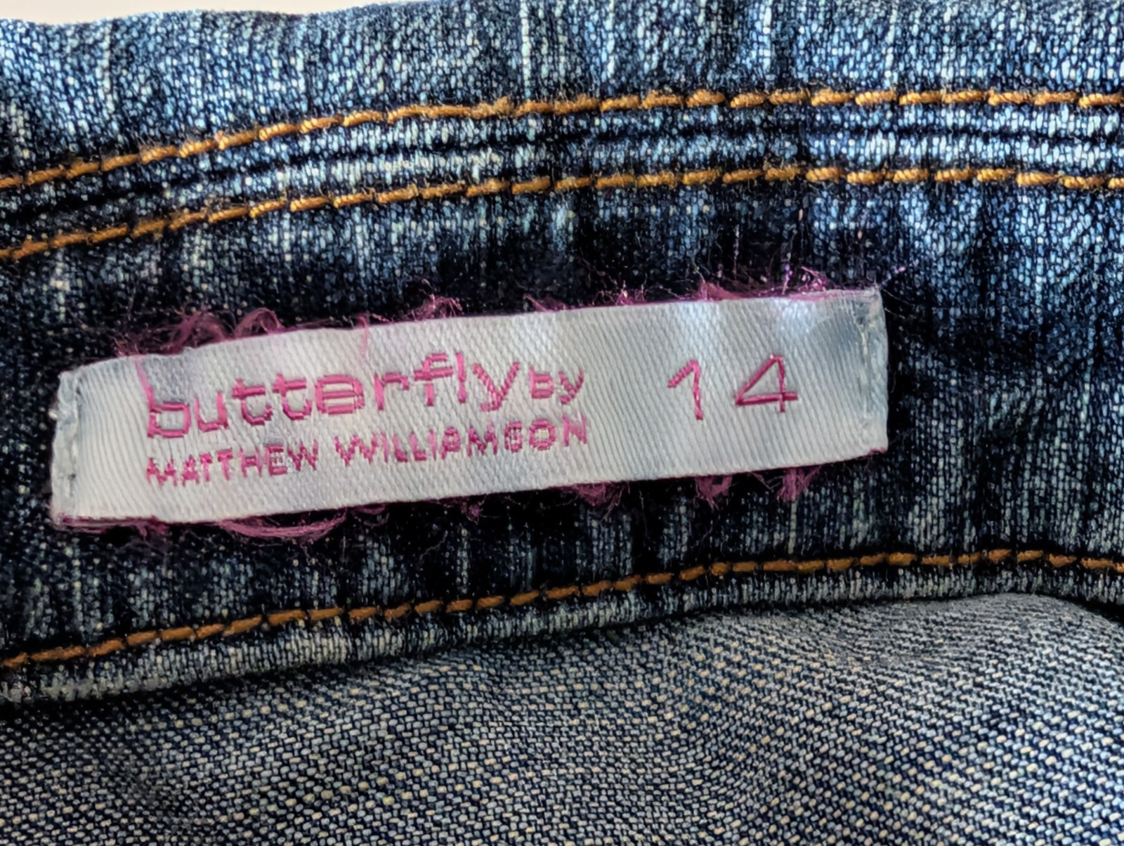 Butterfly by Matthew Williamson Denim Jacket Size 12 Y2K Pink Rhinestone