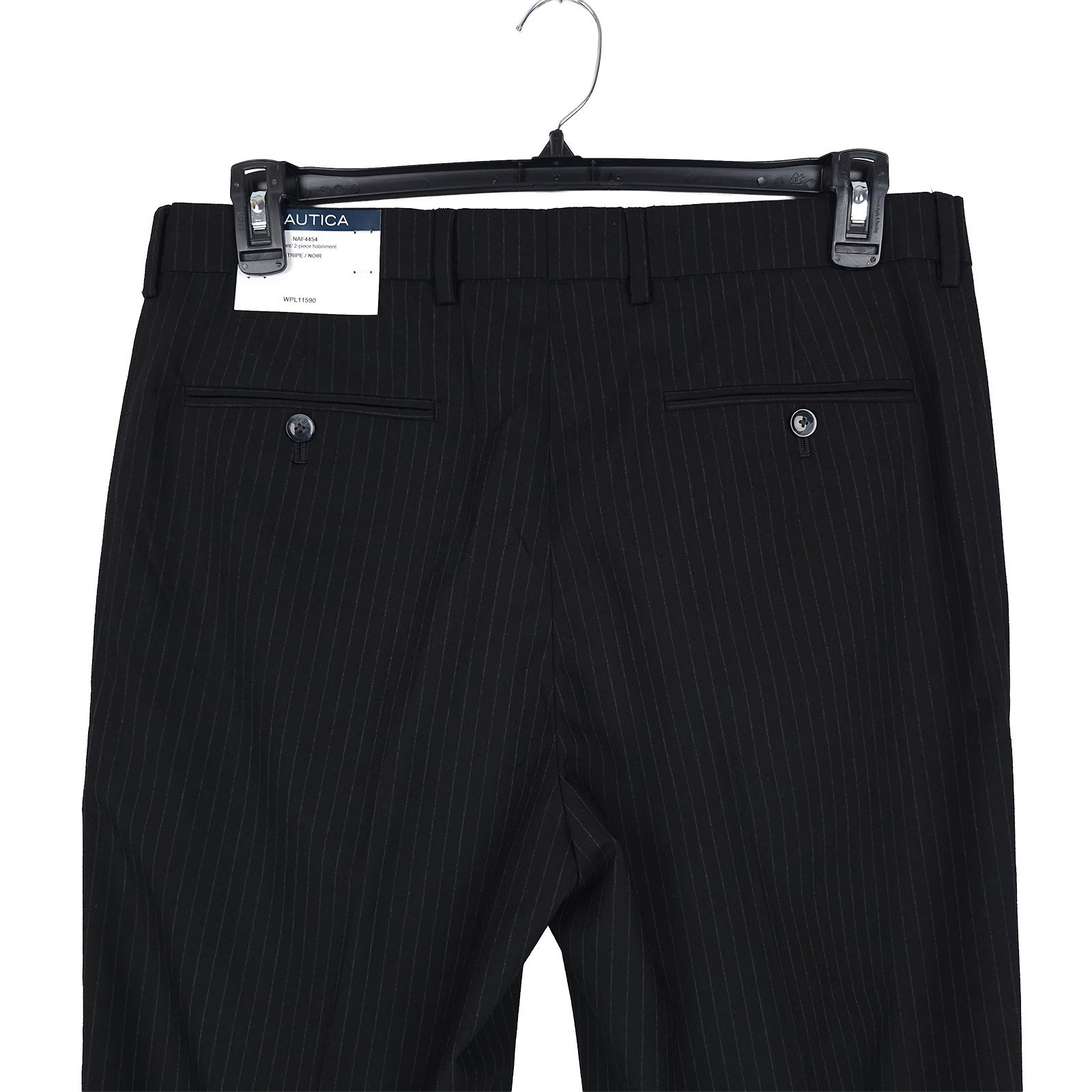 Nautica Mens Modern Fit 2 Piece Suit 36S 32W Black Pinstripe Stretch NWT