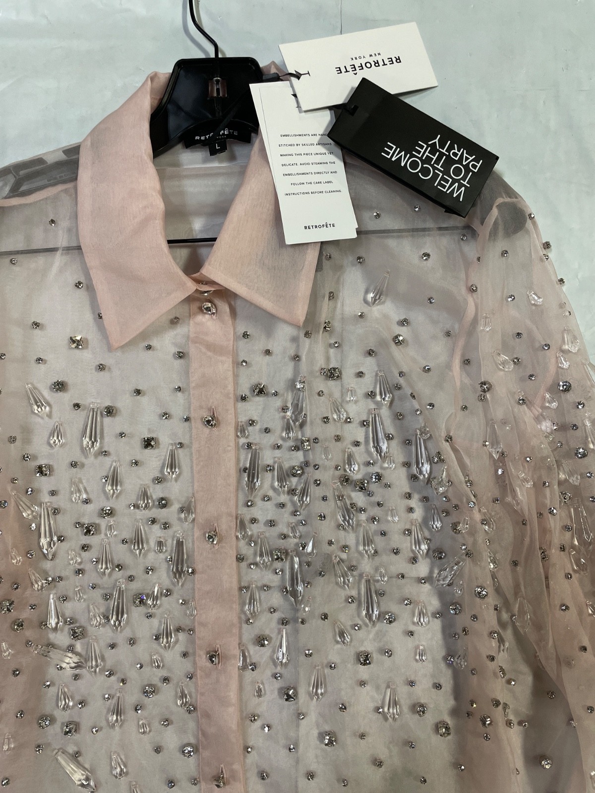 Retrofete Aubriella Embellished Shirt Earl Rose Large New with Tags