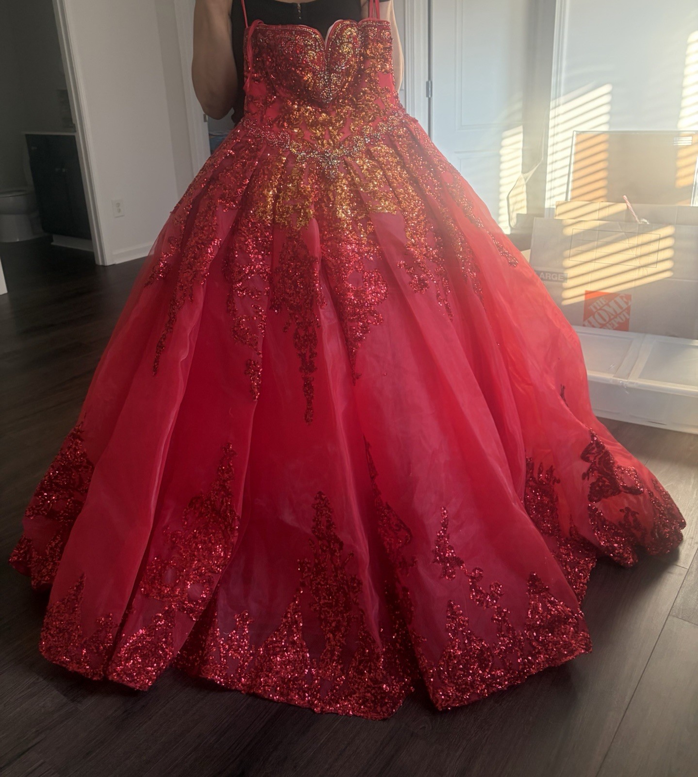 Morilee Red Sequin Beaded Sweetheart Tulle Lace-Up Ballgown Dress 5/6