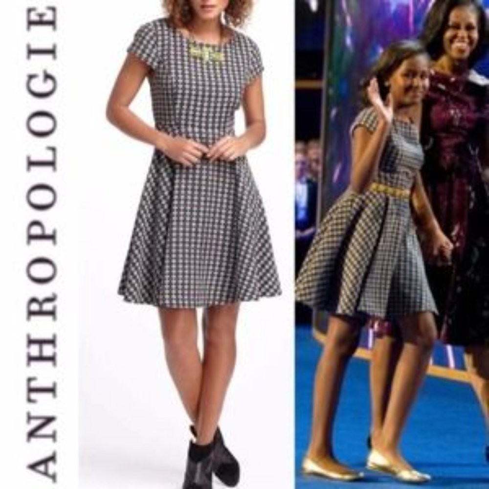 Anthropologie Maeve Womens Size 0 Fit / Flare Dress Black & White Casual Dressy