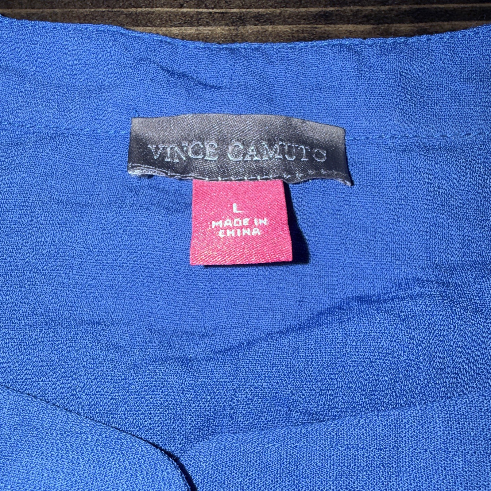 Vince Camuto Blue Solid Round Neck 3/4 Sleeve Ruffle Pullover Blouse Women’s L