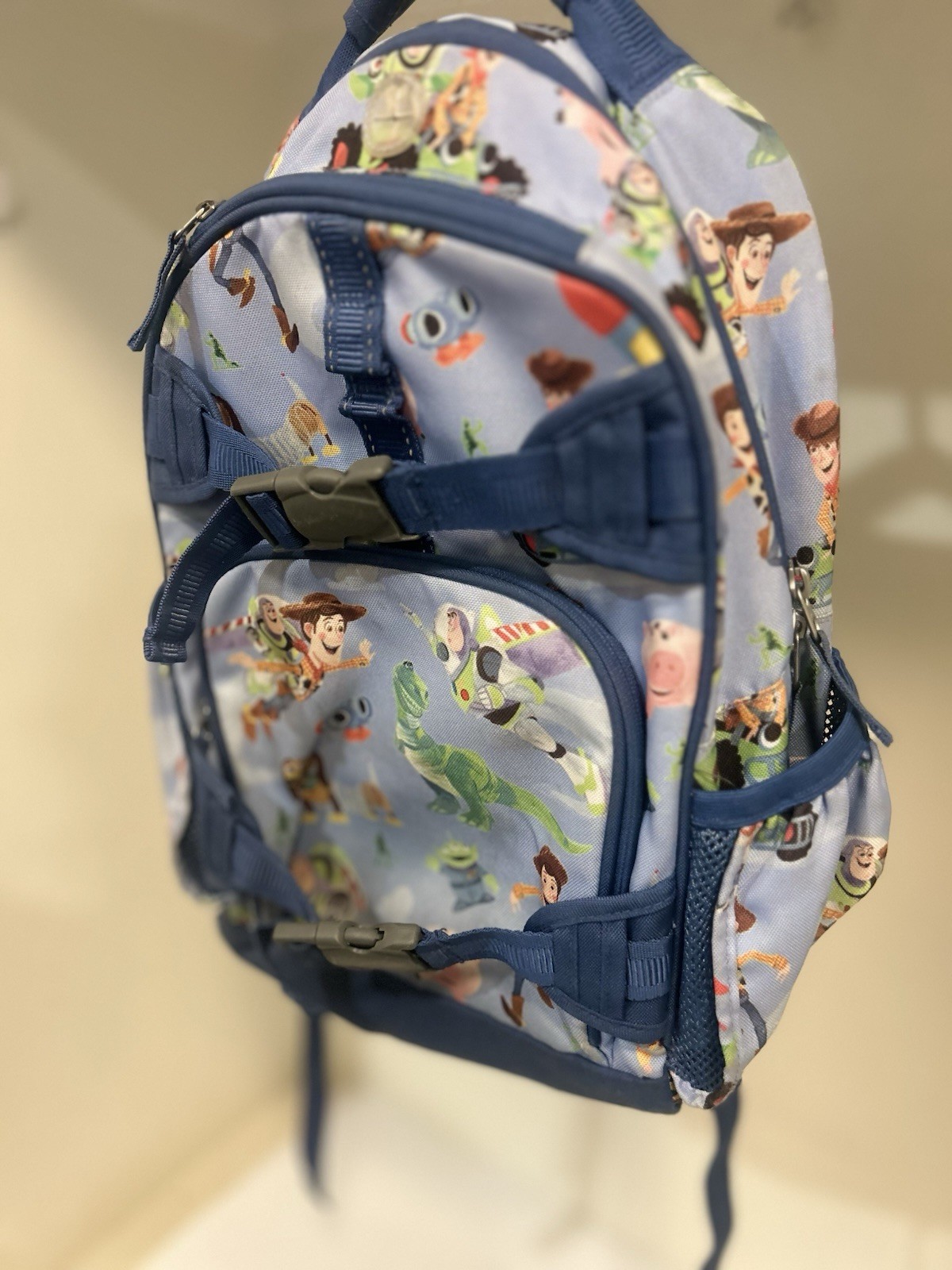 Toy Story Character Print Small Light Blue Polyester Kids Backpack Zip