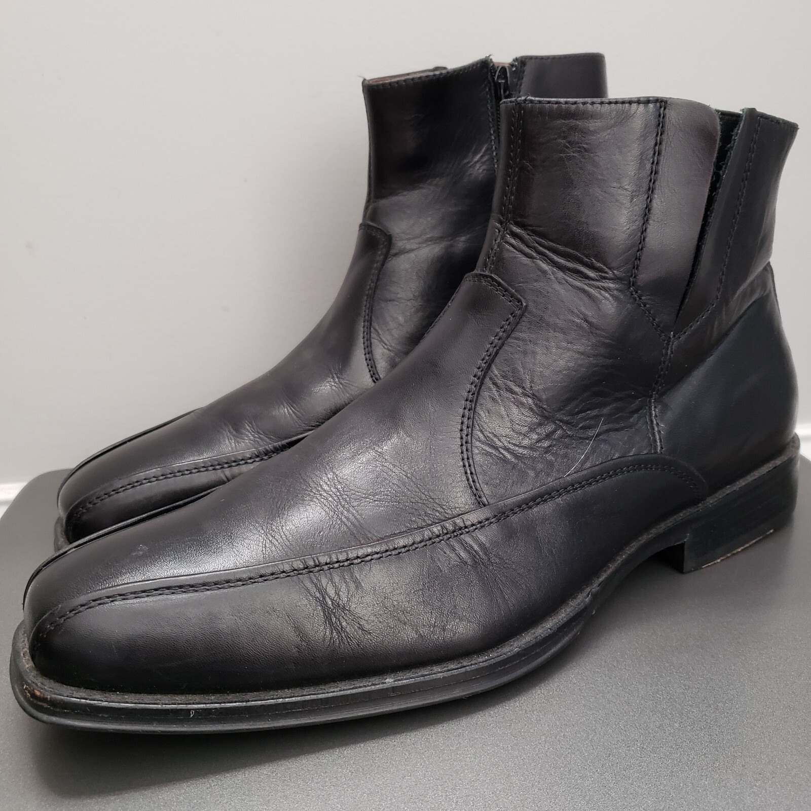 Johnston & Murphy Chelsea Ankle Boots Mens 12 M Black Leather Side Zip Shoes