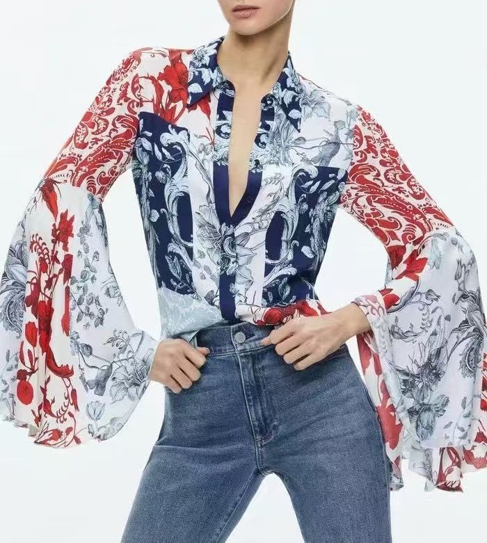 Women’s Alice + Olivia Silk Floral Long Sleeve Blouse Top