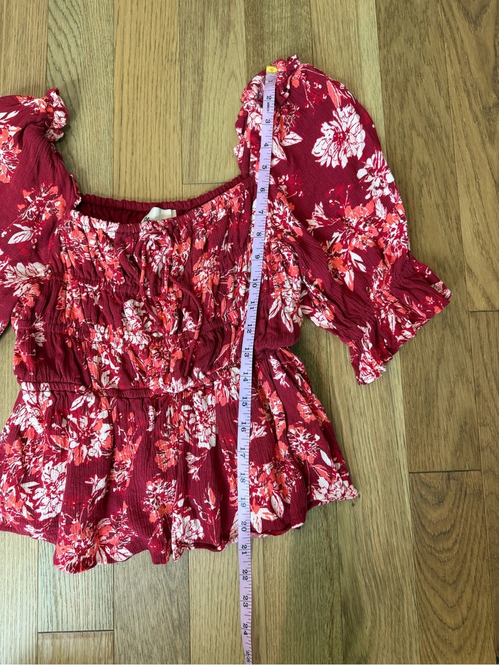 ❤️ Playa Lucia Smocked Square Neck Floral Puff Sleeve Top ❤️ Size Medium