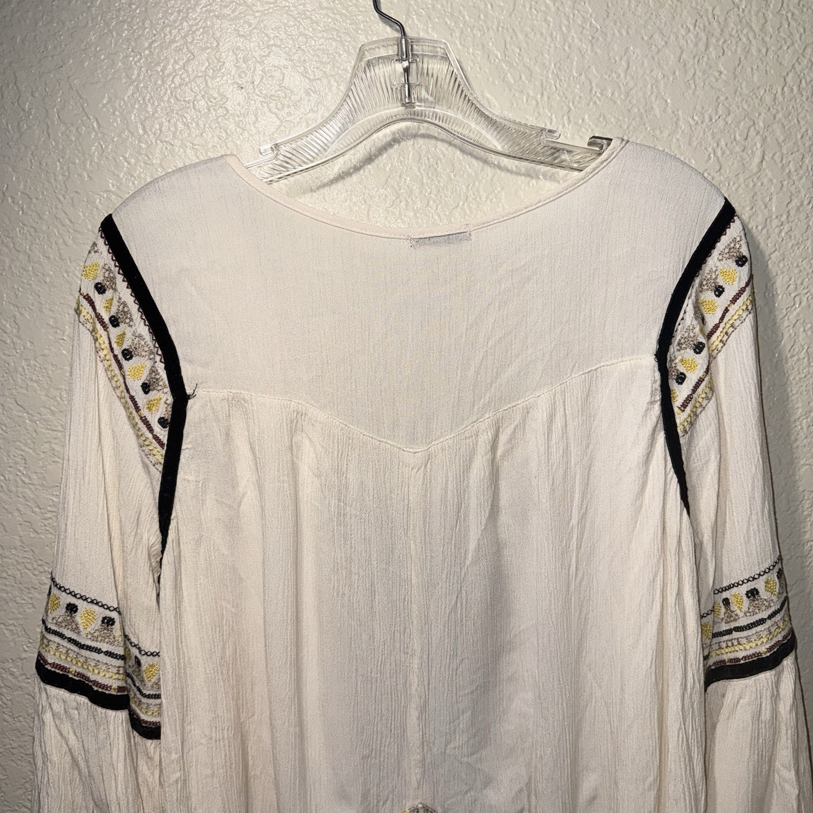 Hannah Large Boho Embroidered Bell Sleeve Peasant Blouse Cream