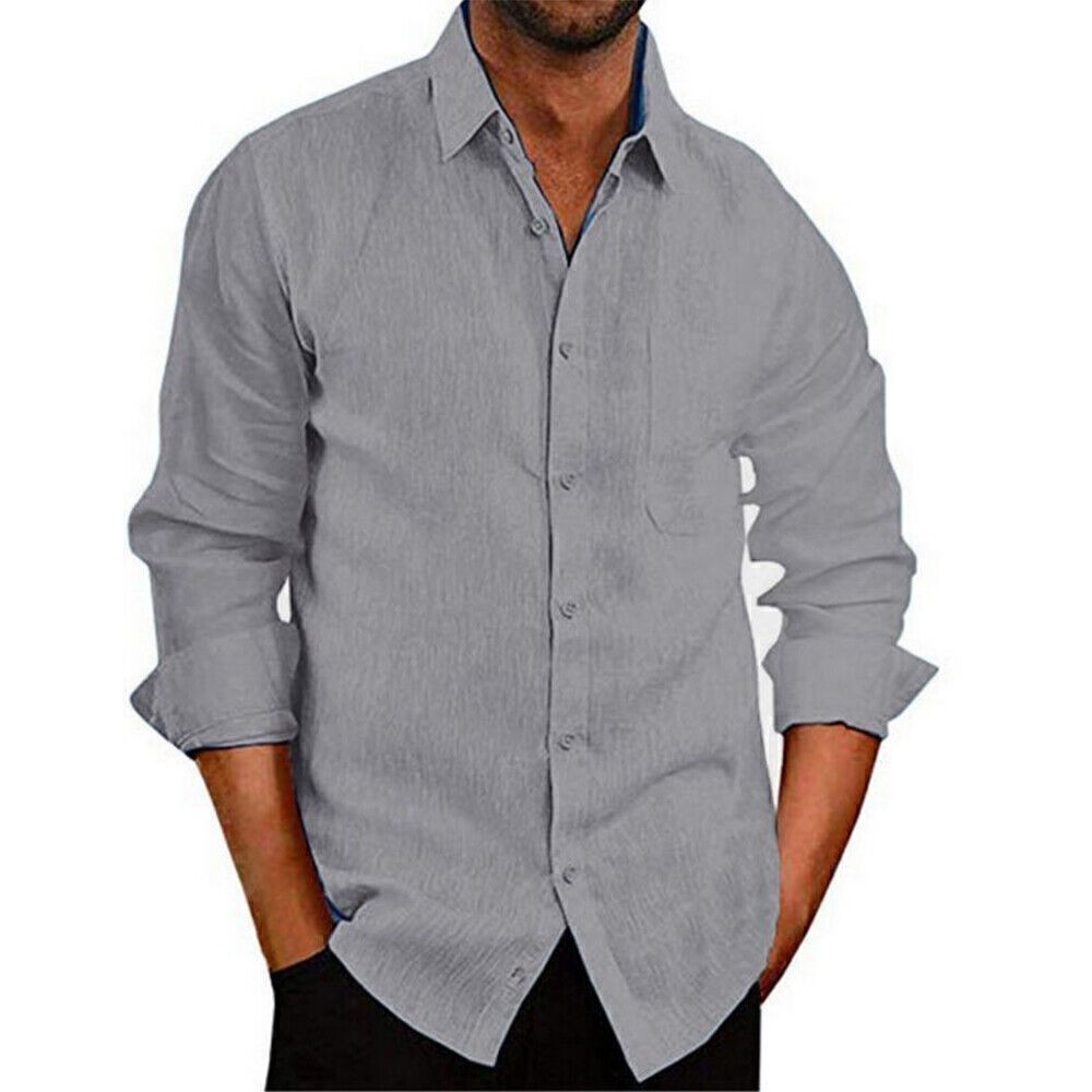 Mens Turn-Down Collar Long Sleeve Shirts Formal Classic Business Tops Blouse Tee