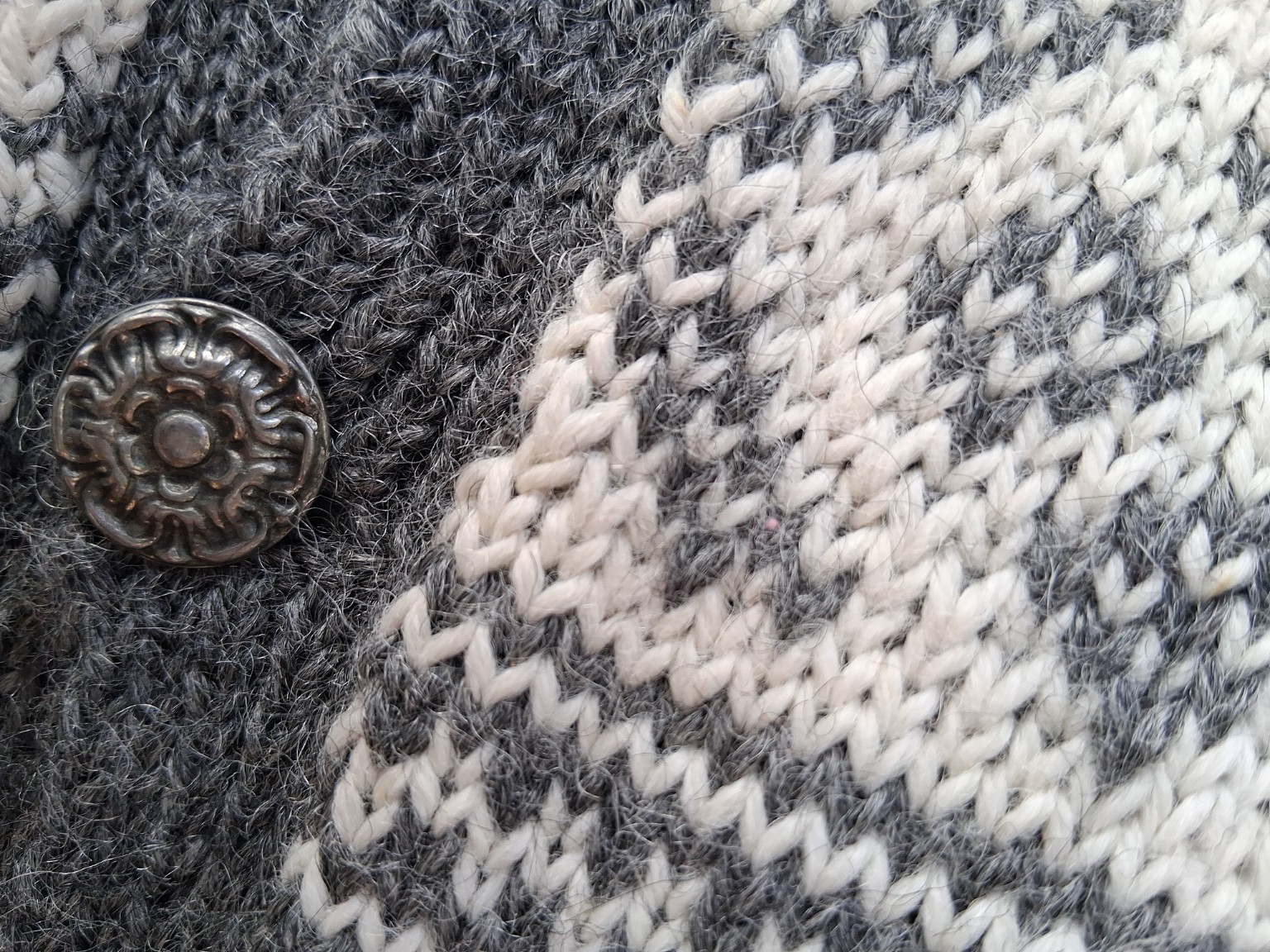 Vintage Hand Knitted Norwegian Wool Cardigan 100% Wool Nordic Folk Knit Men’s L