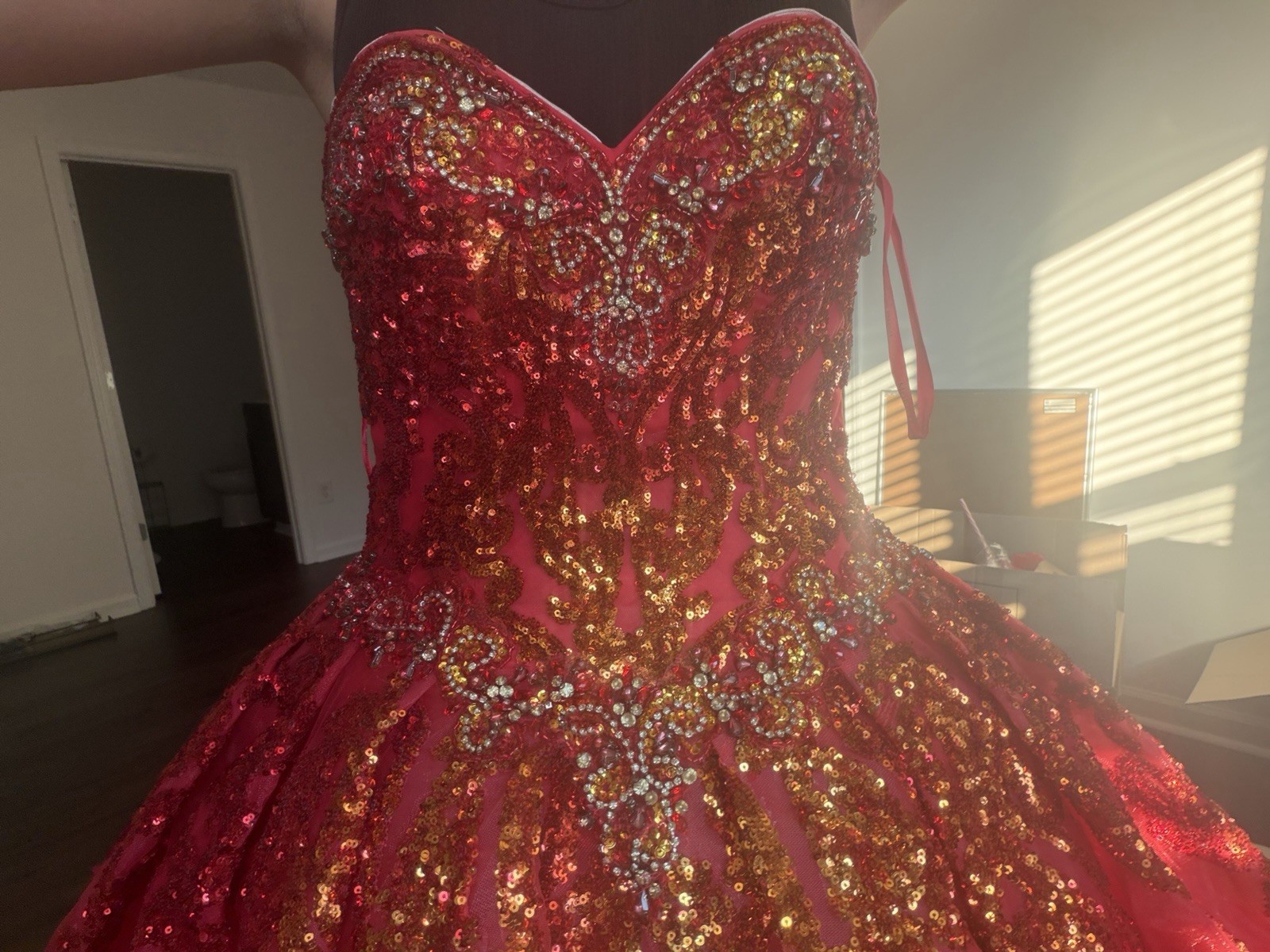 Morilee Red Sequin Beaded Sweetheart Tulle Lace-Up Ballgown Dress 5/6