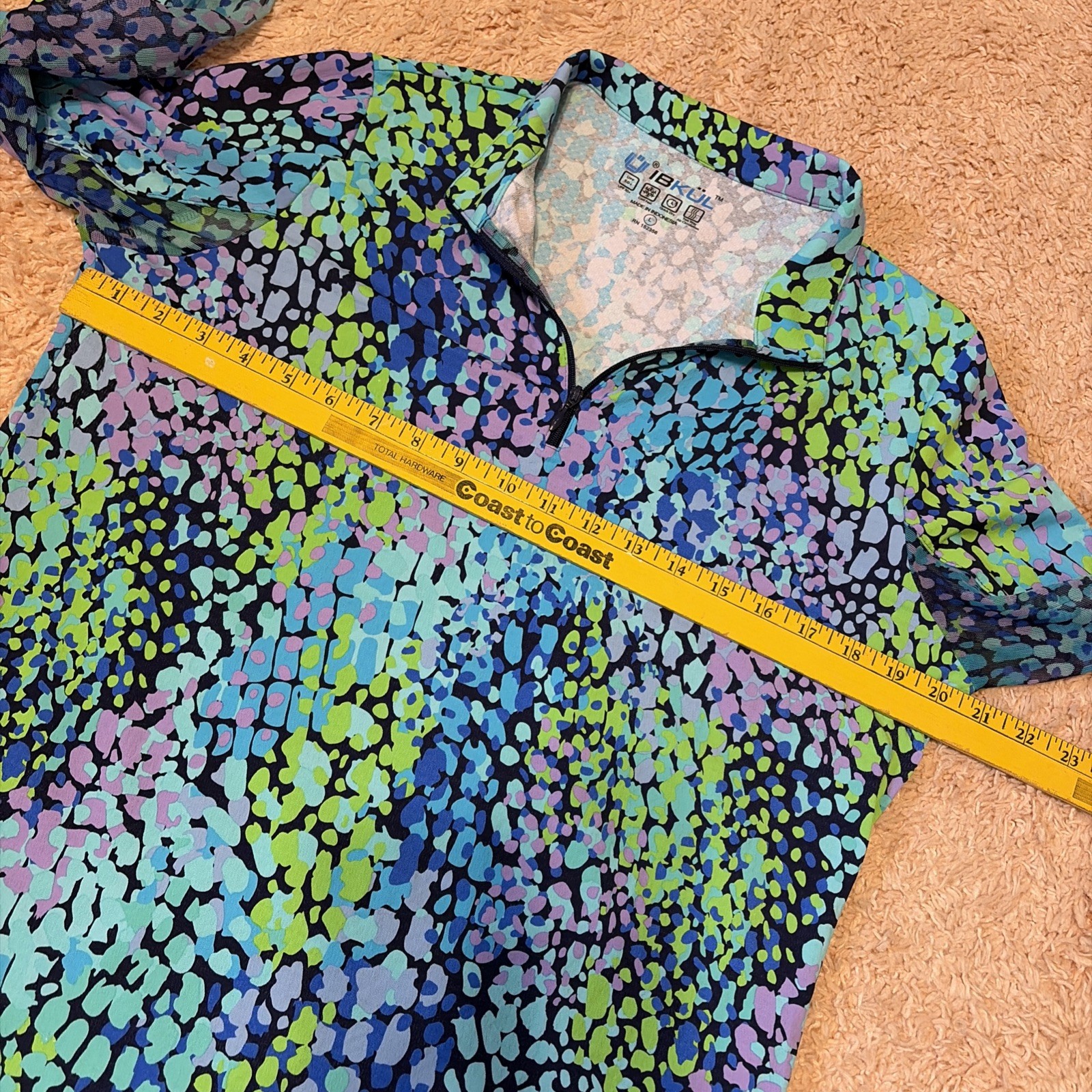 IBKUL Womens 1/4 Zip Pullover Long Mesh Vented Sleeves Blue Green Purple Print S