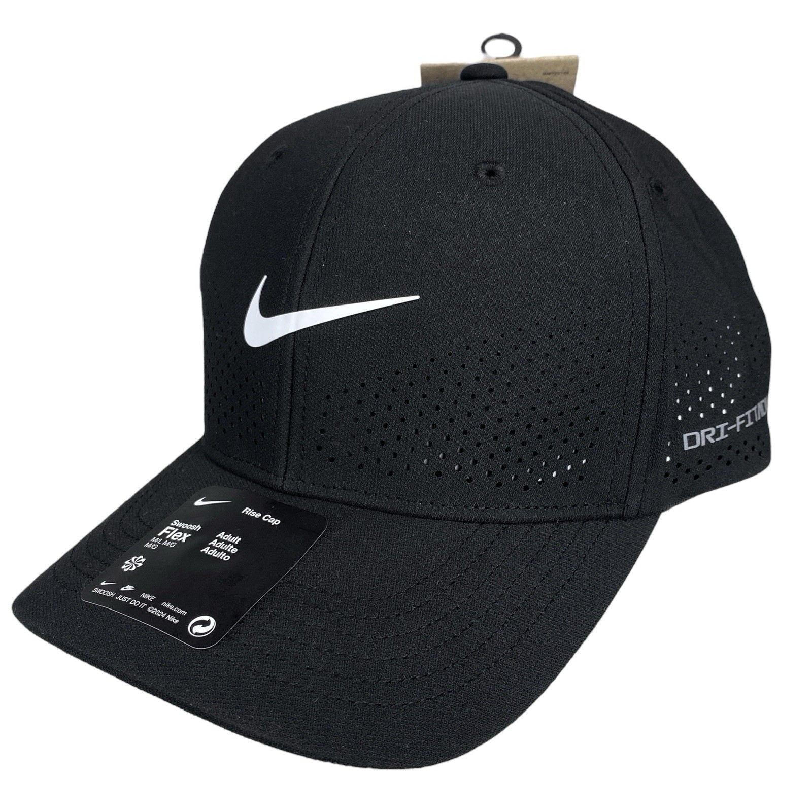 Nike Dri-FIT ADV Rise Structured Swoosh Flex Cap Hat Size M/L Black FB5633-010