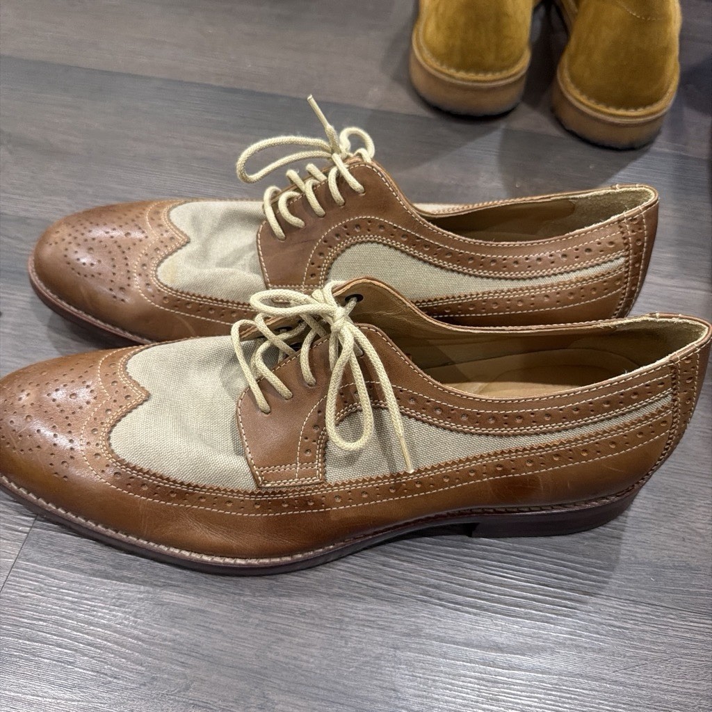 Johnston & Murphy Men’s Brown Beige Leather Wingtip Brogue Oxford Round Toe 13