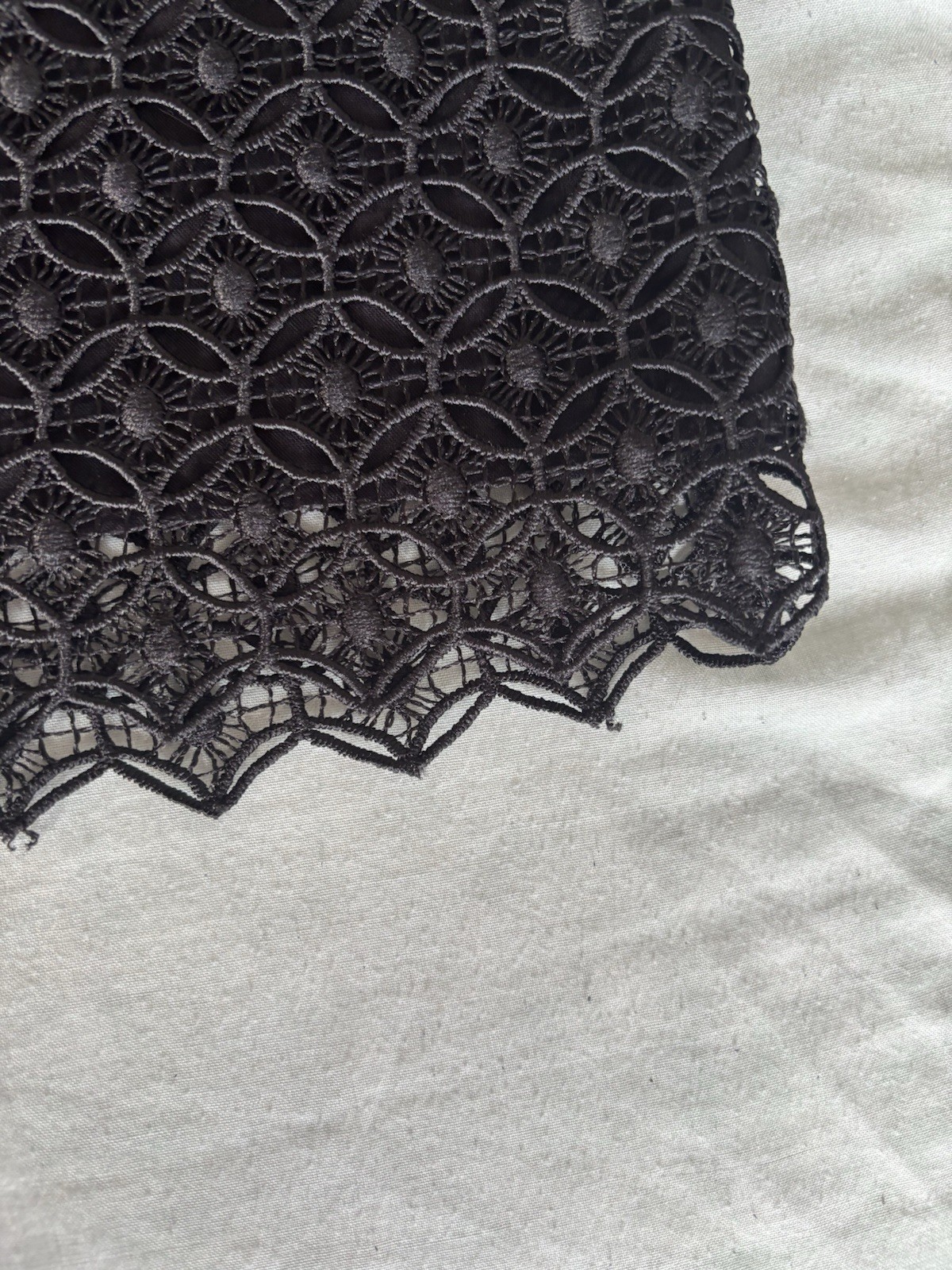 Zara Black Crochet Lace Blouse Medium Ruffle Frill High Neck Short Sleeve Top