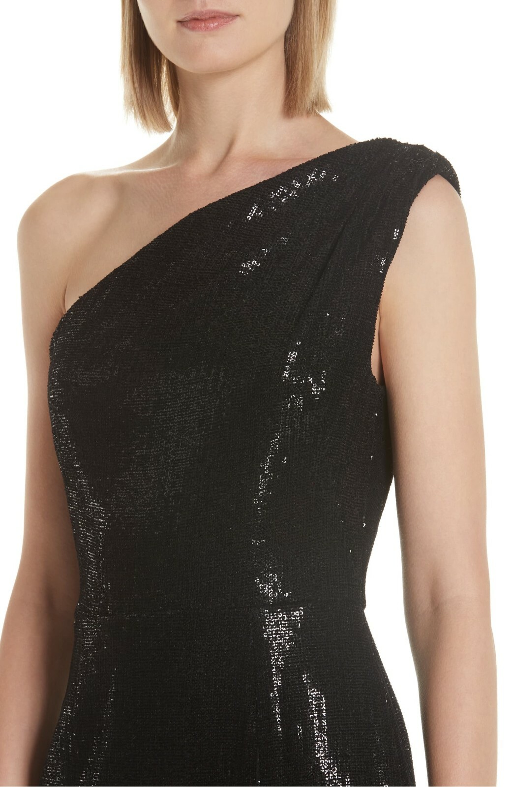 HANEY Black One Shoulder Sequin Embellished Velvet Hi-Slit Maxi Gown Dress 6 = S