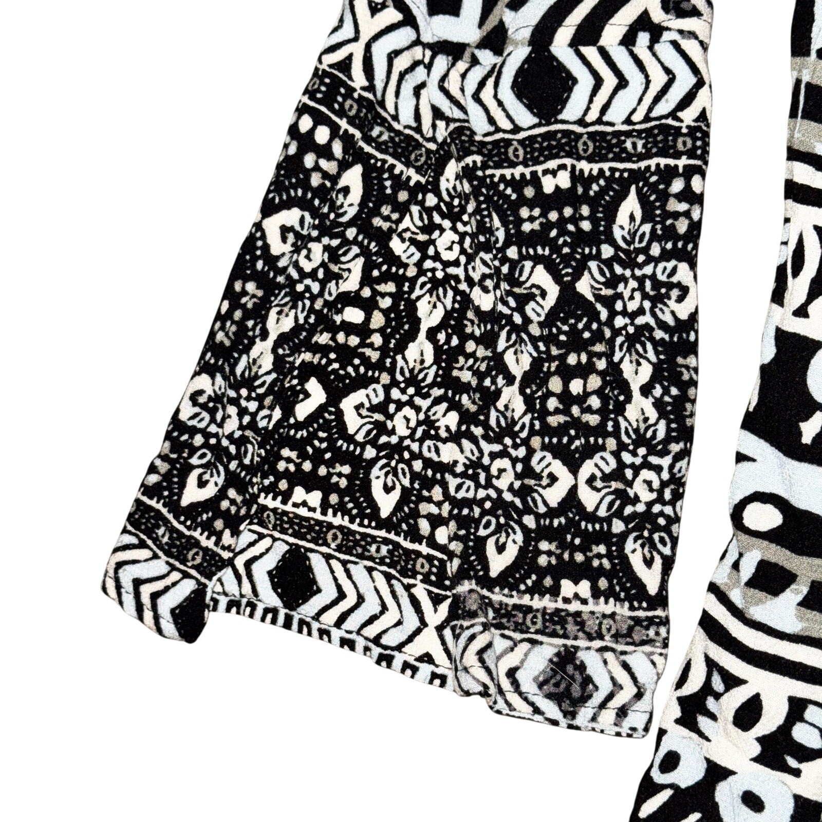 Free People Tegan Border Printed Mini Dress Womens Sz 10 Black White L/S Keyhole