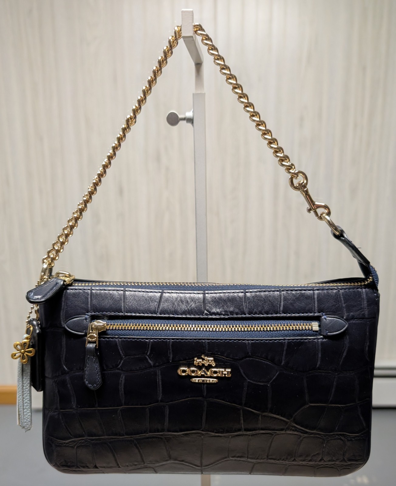 Coach Nolita 24 in Croc Embossed Leather Wristlet 65099 Navy Blue