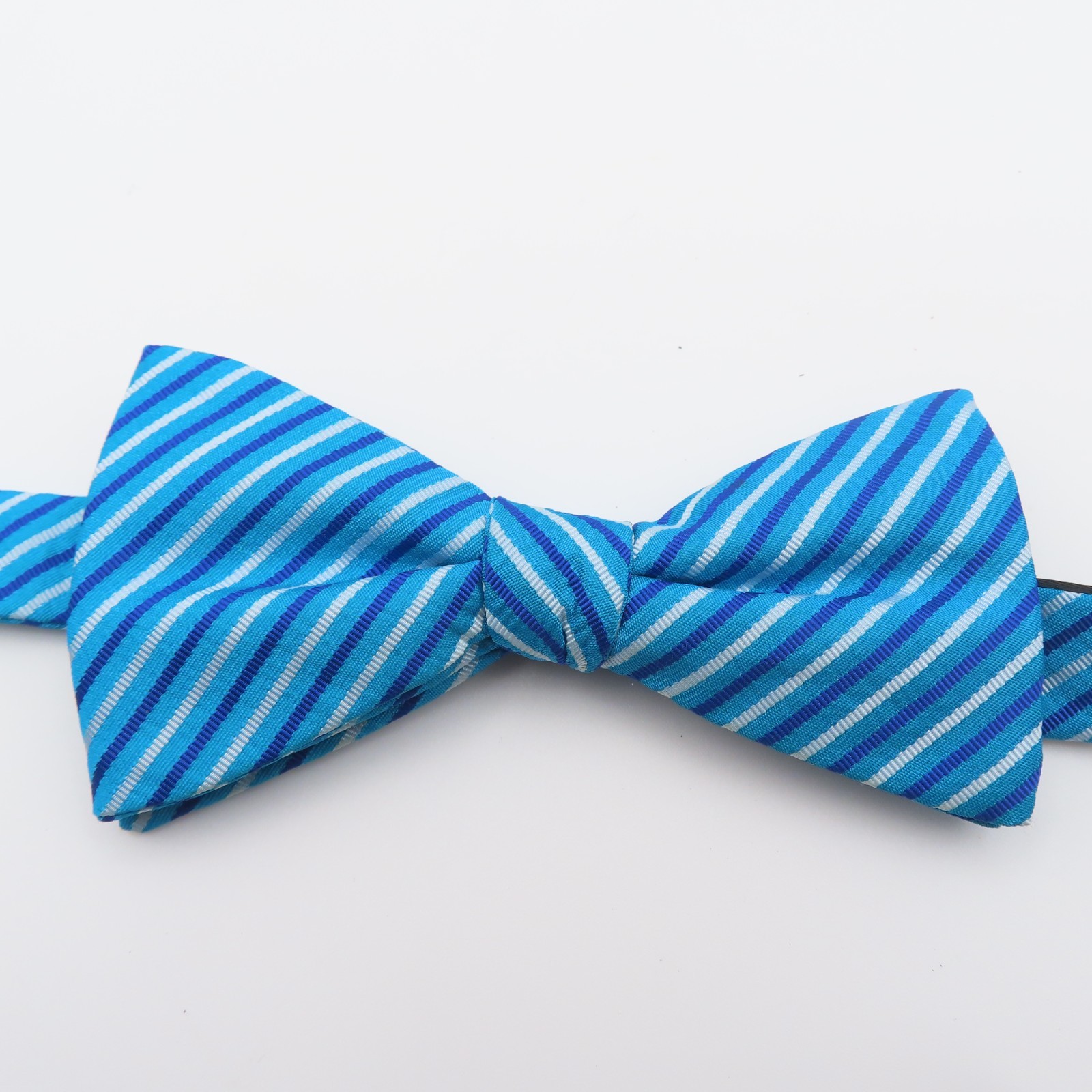 Countess Mara Bow Tie Blue White Striped 2.25″ Wide Pre Tie Polyester