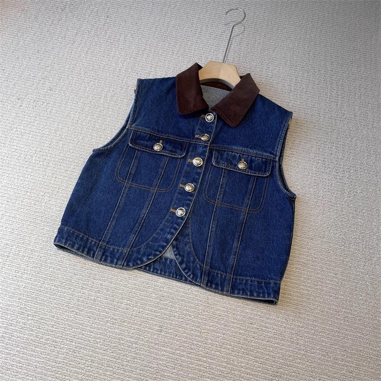 Sandro Color-blocking collared denim vest Sleeveless tank top Coat