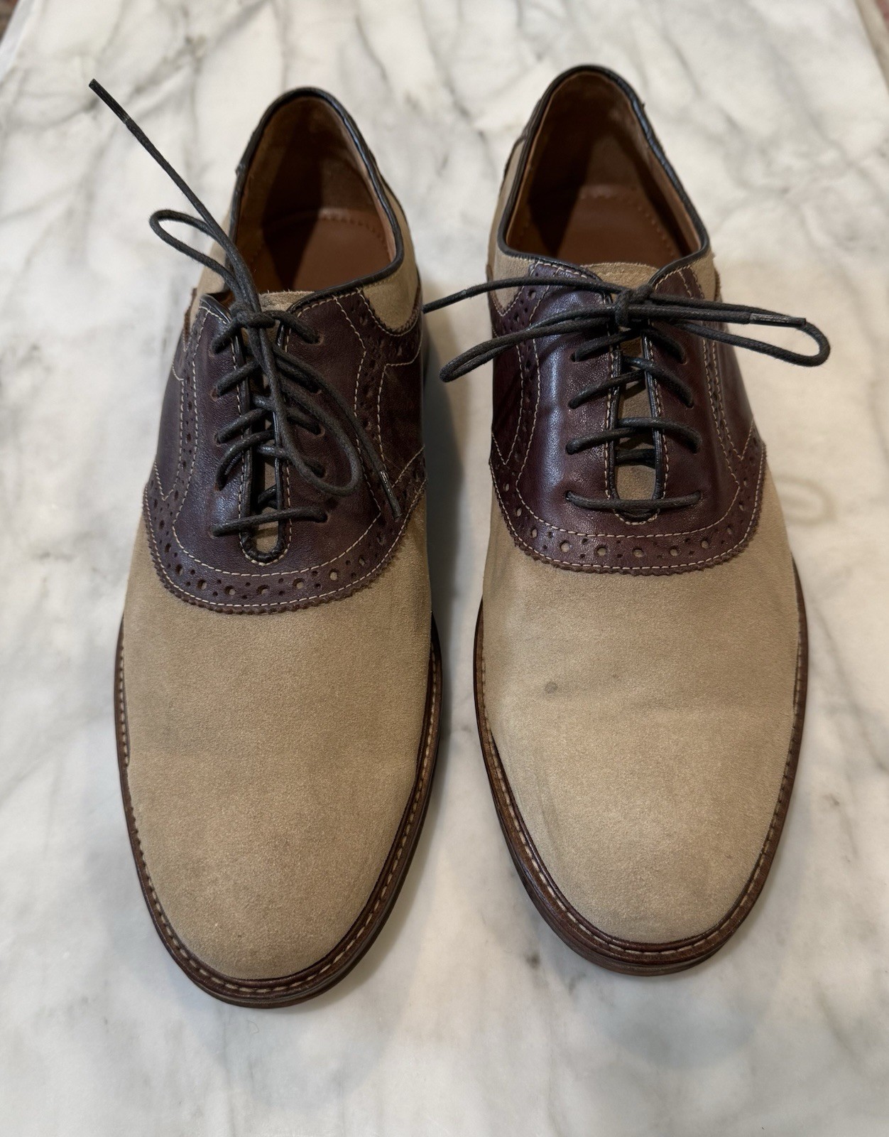 Johnston & Murphy Spectator Oxford Shoes Men’s 10M Tan Suede Brown Leather