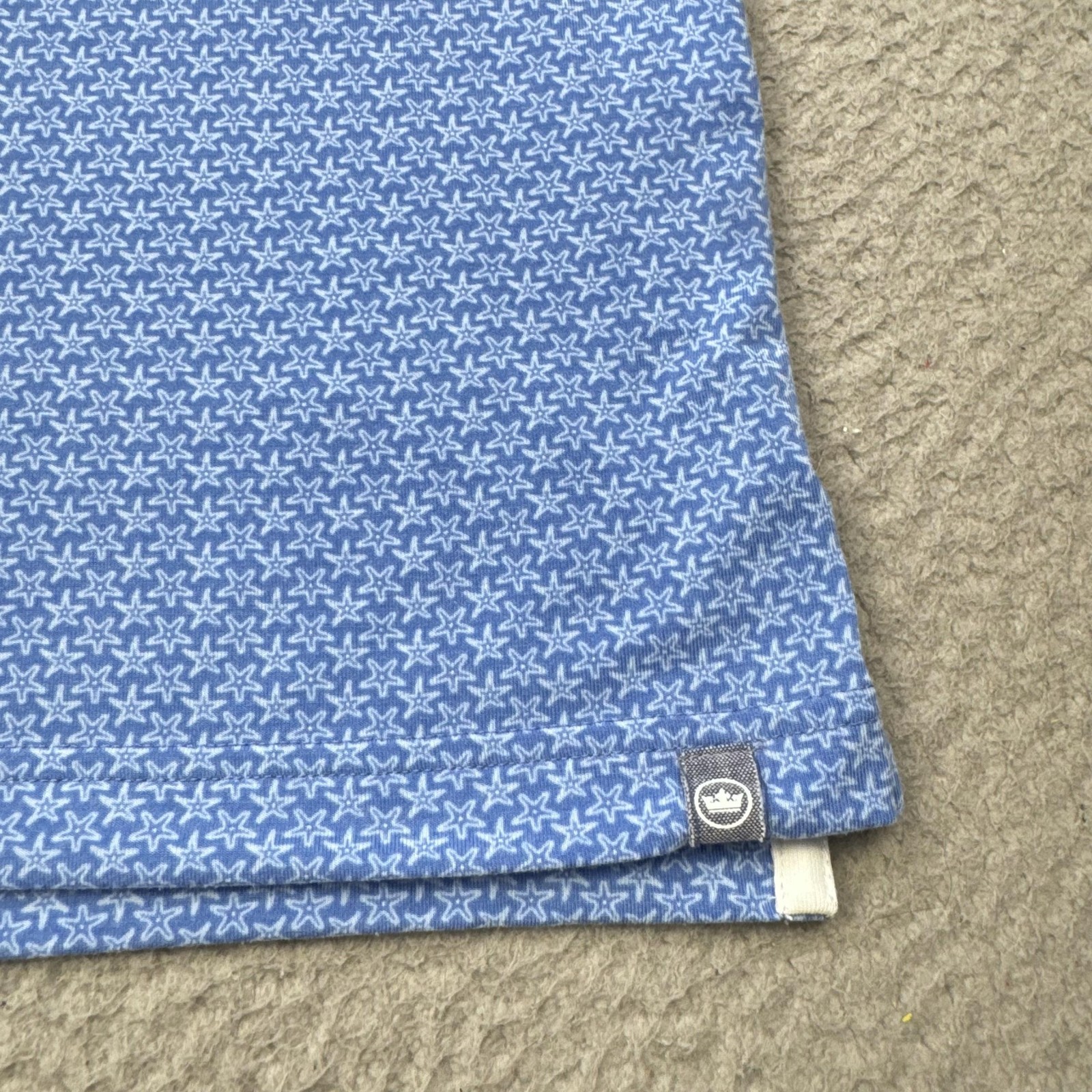 Peter Millar Polo Shirt Mens XL Blue Seaside Star Print Golf Stretch N22AK075