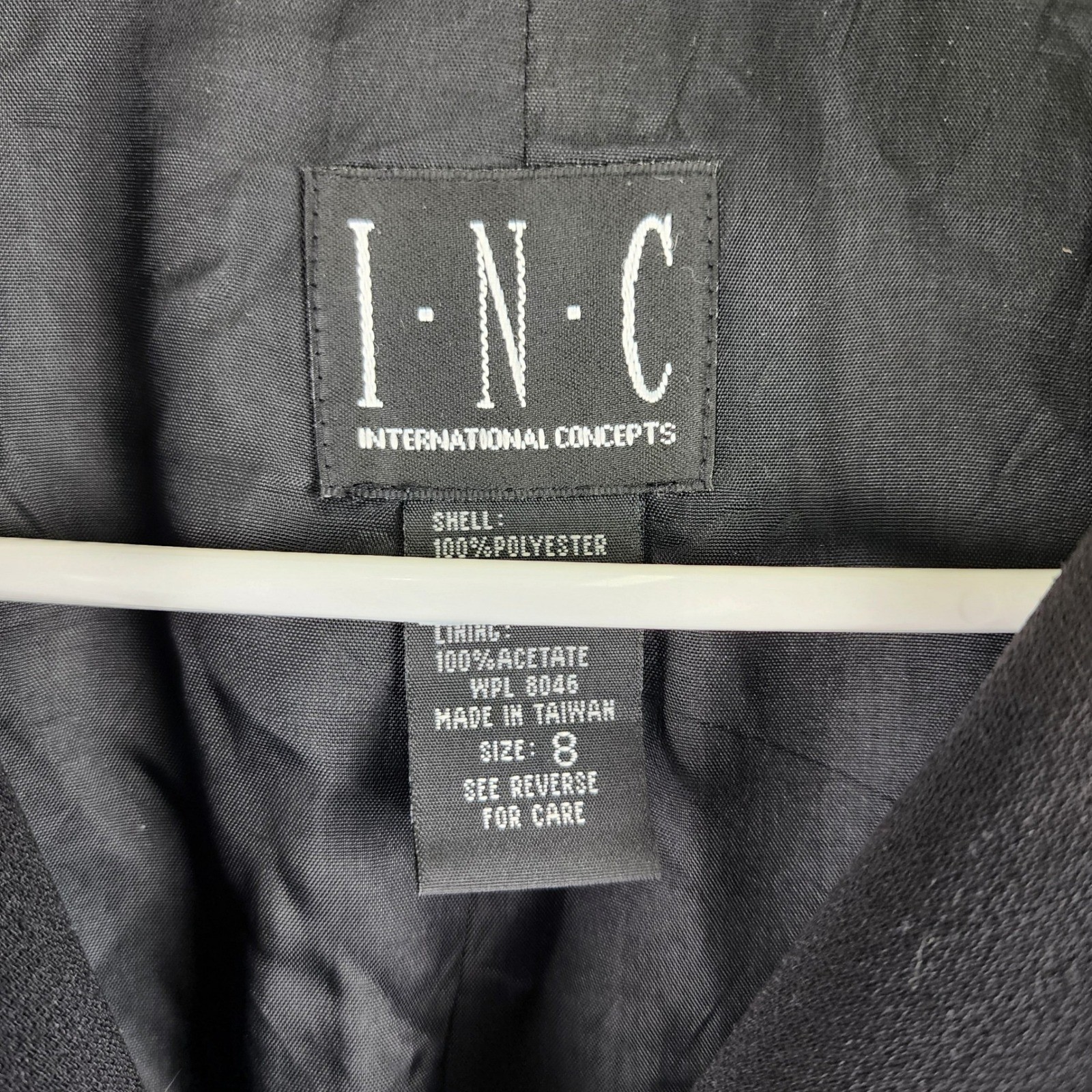 INC International Concepts Longline Trench Coat Womens 8 Black White Stitching