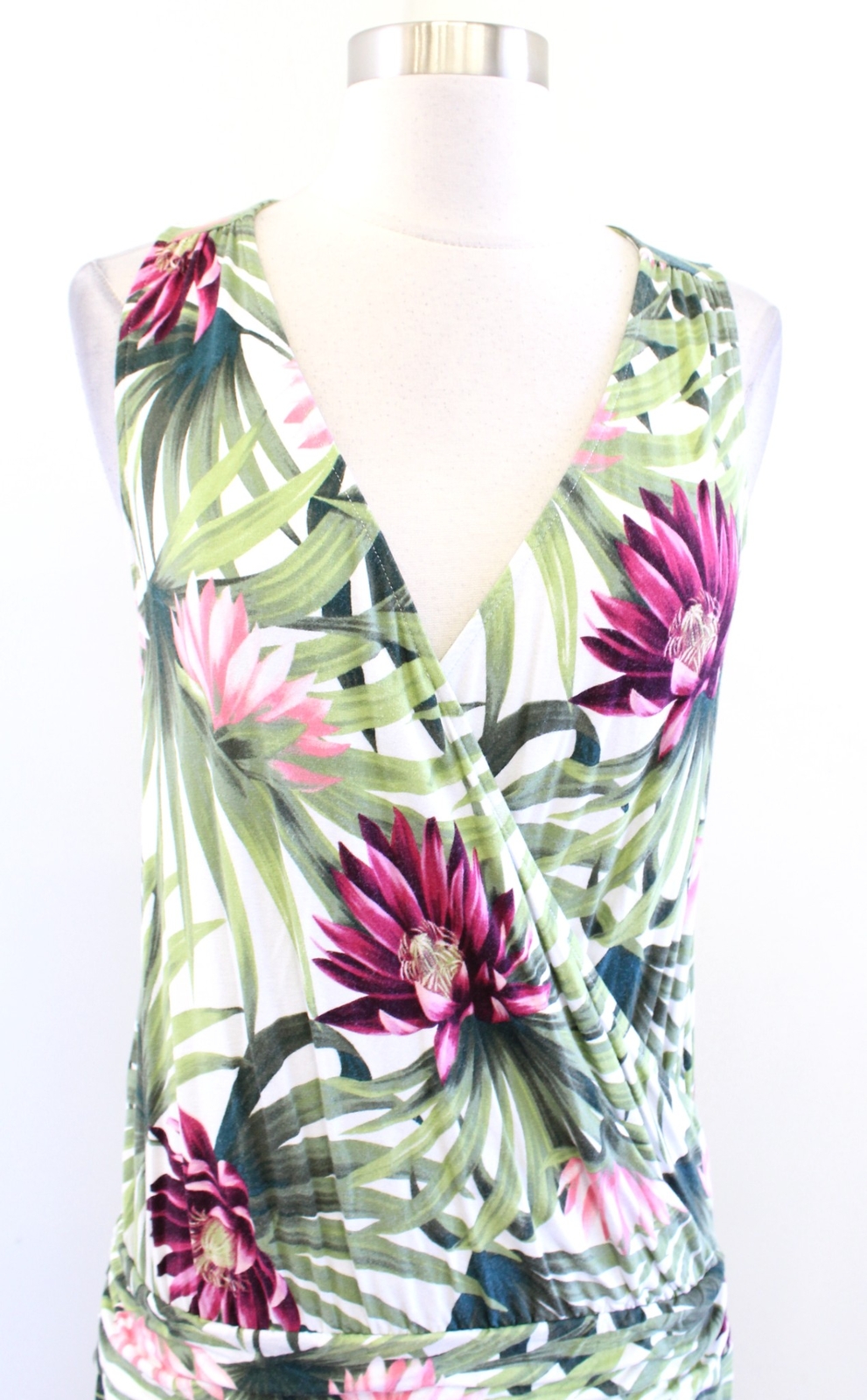 Tommy Bahama Proteia Garden Palm Floral Print Ruched Blouson Tank Dress Size S