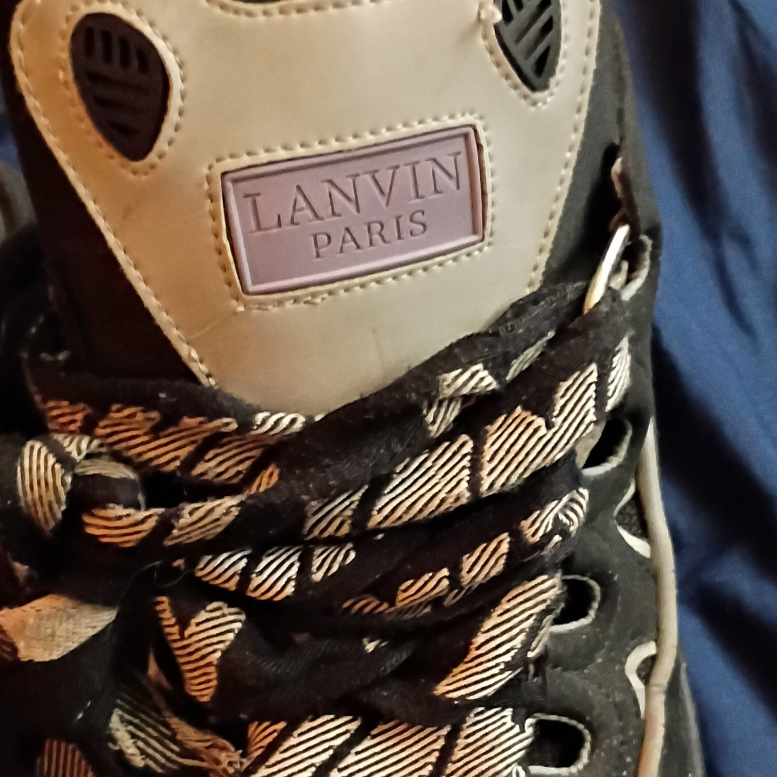 LANVIN Men’s Lace-Up Athletic Sneakers Black/Gray/White Pre-Owned Fair