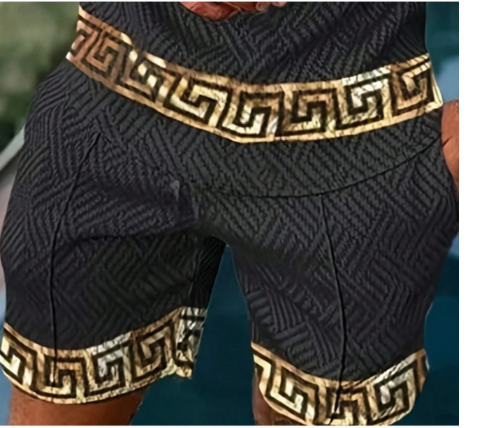 2-Piece Men’s Casual Summer Outfit Set – Retro Geometric Pattern