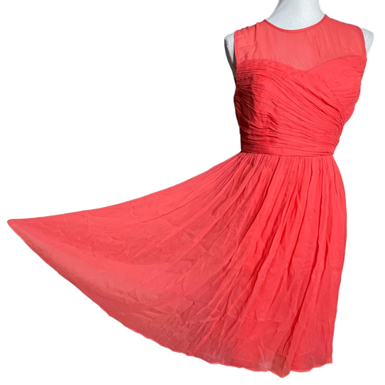 J Crew Silk Clara Dress 8 Orange Sleeveless Midi Crepe A-Line Sweetheart Ruched