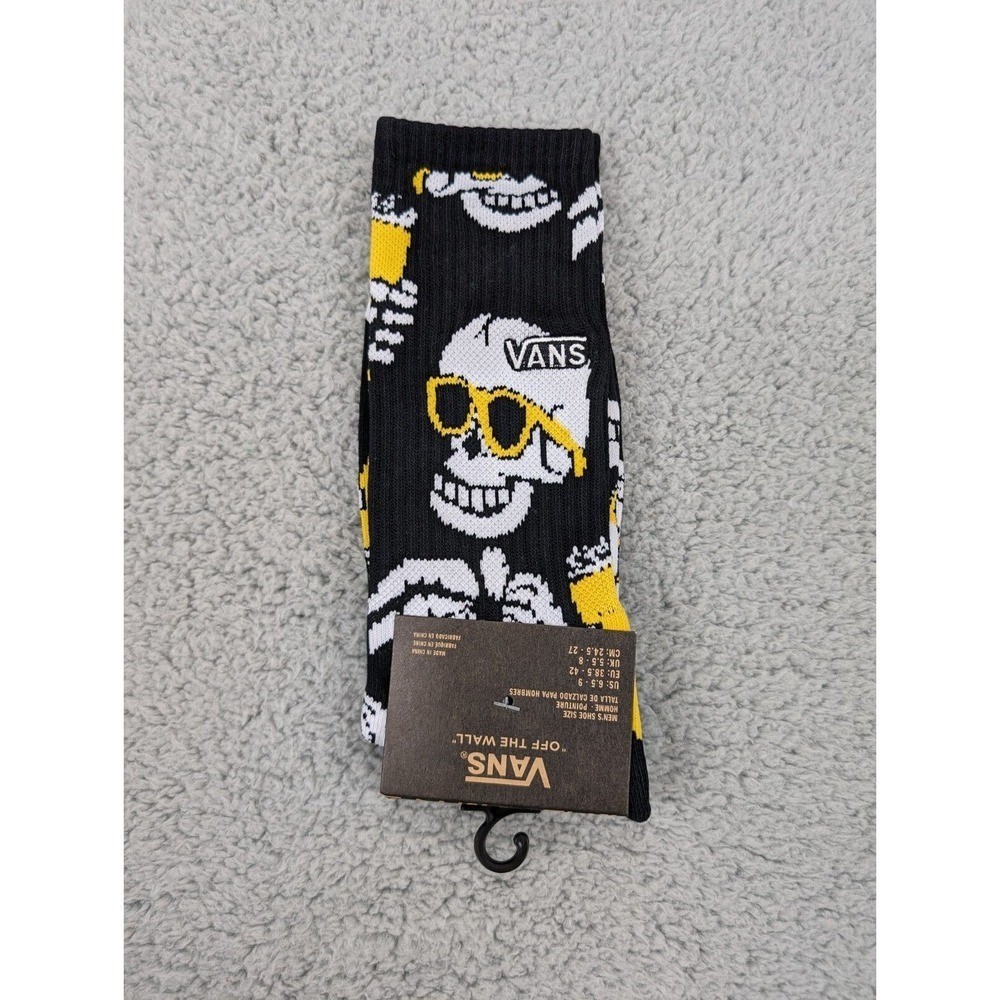 Vans Crew Socks Mens Womens 6.5-9 Black White Skeleton Beer Glass All Over Print