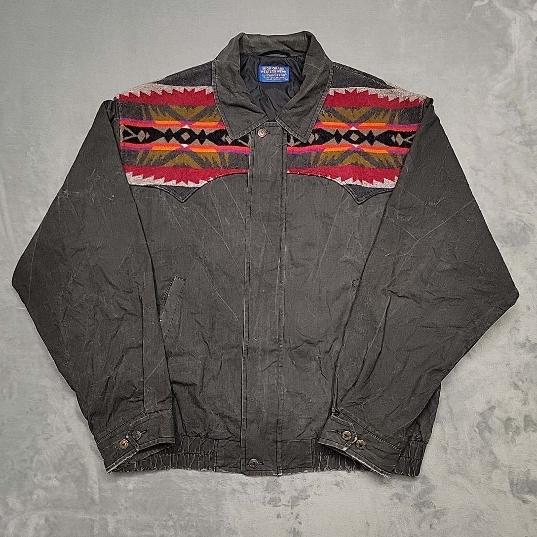 VTG Pendleton Jacket Mens XL Black Aztec Western Bomber Southwestern Made In USA