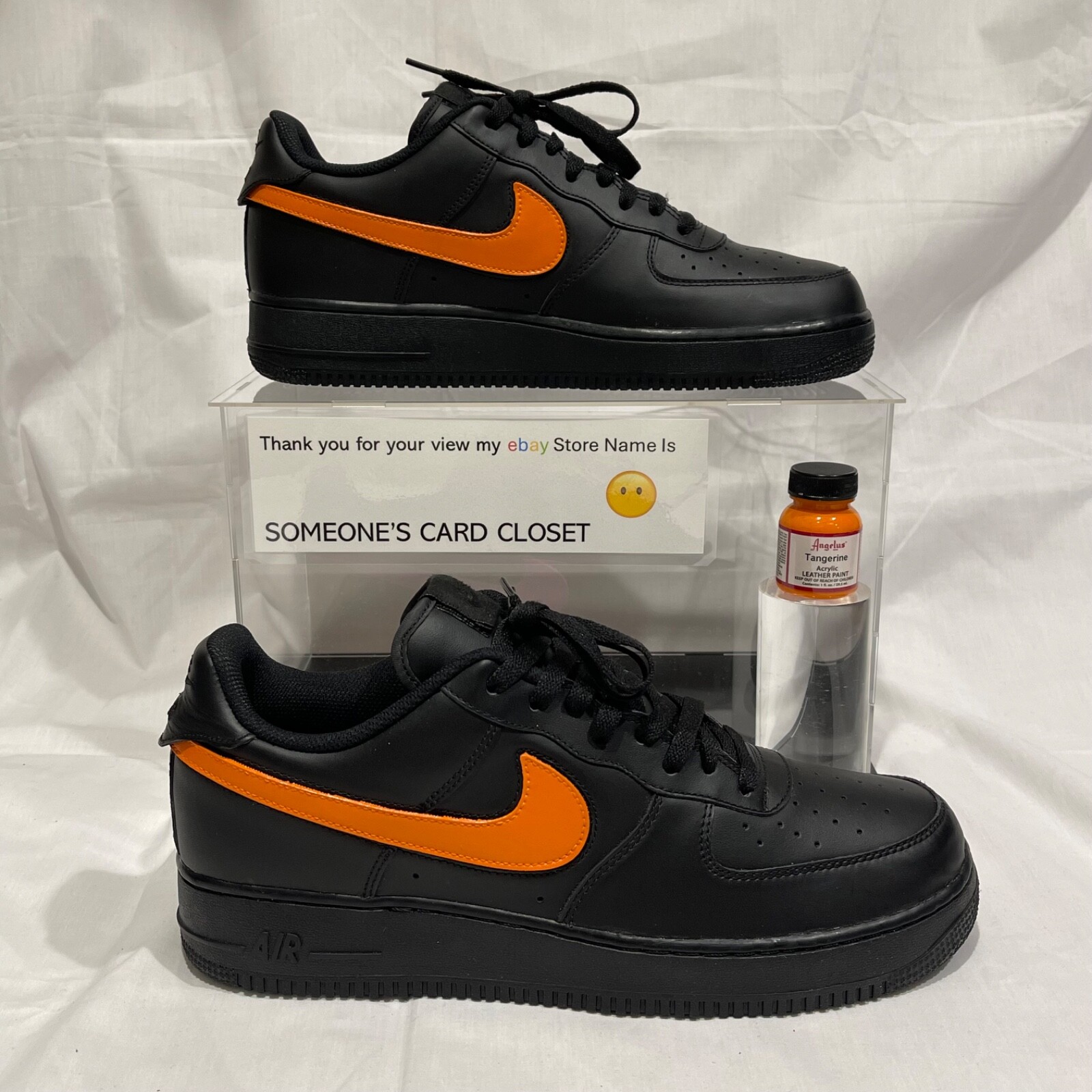 Nike Air Force 1 Low Black (Tangerine Custom Painted Swoosh) SC-#75B