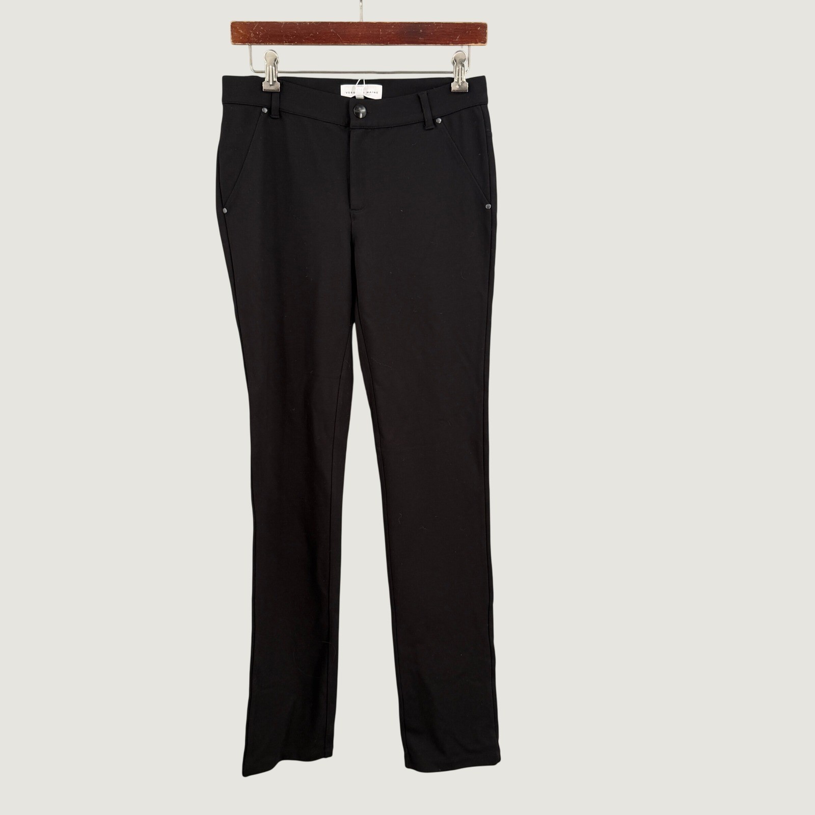 Veronika Maine Black Stretch Knit Pants Womens Size 10 Trouser 33″ Inseam New