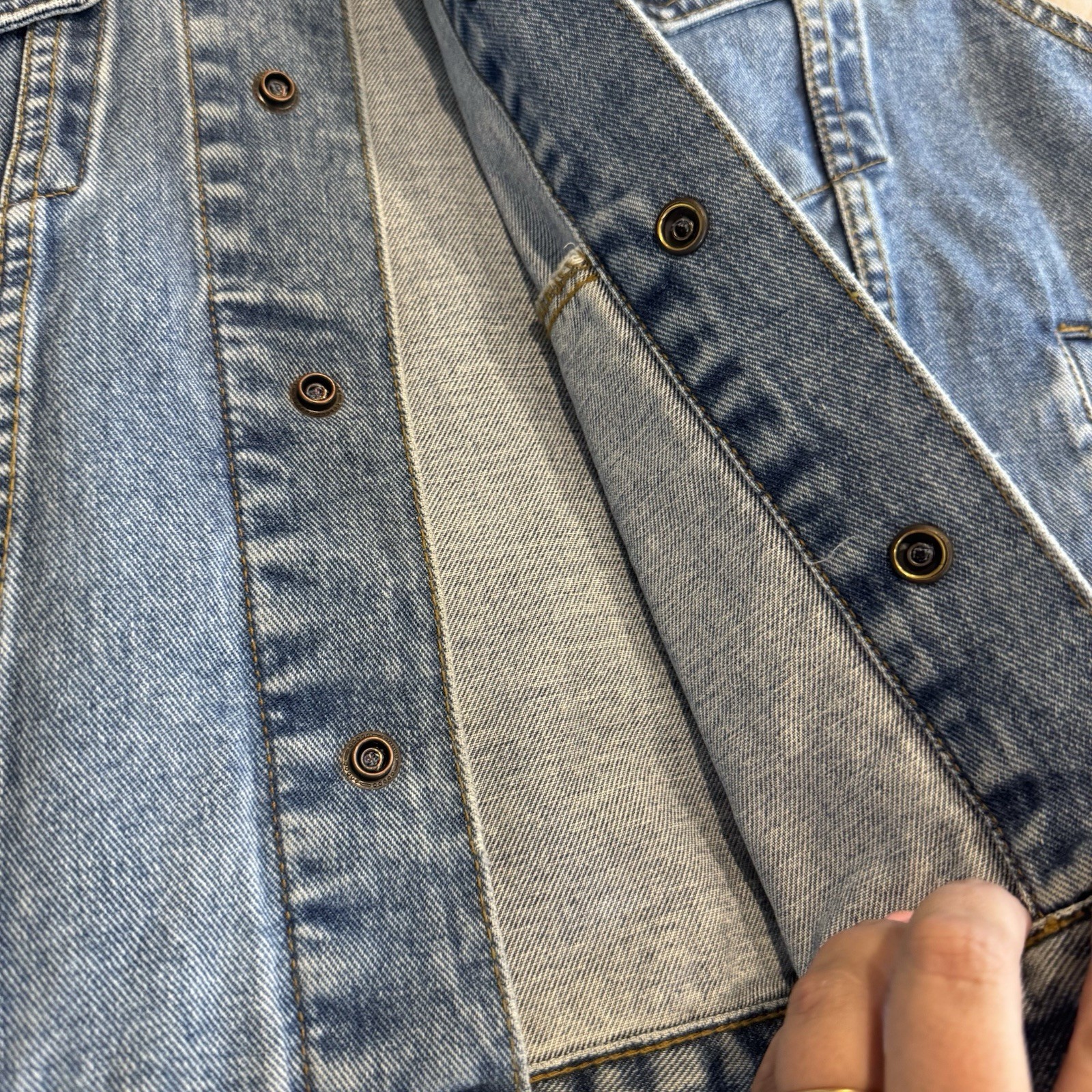 VTG The Leather Shop Denim Biker Vest Mens S Women L 100% Cotton Made In USA