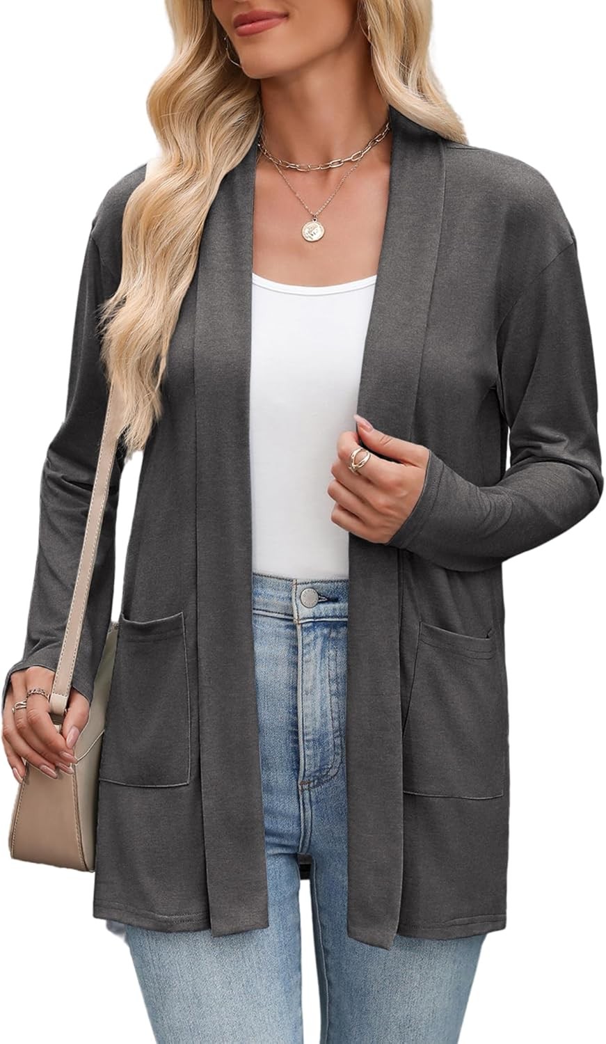 Women’s Lightweight Open Front Cardigan Sweater Casual Loose Knit with Pockets