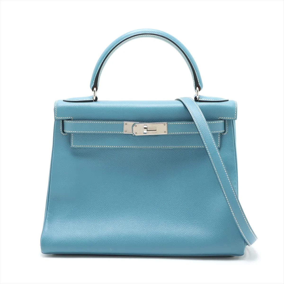 Hermès Kelly 28 Le Tournay Cushbell Blue Jean Silver Metal Fittings □C: 1999