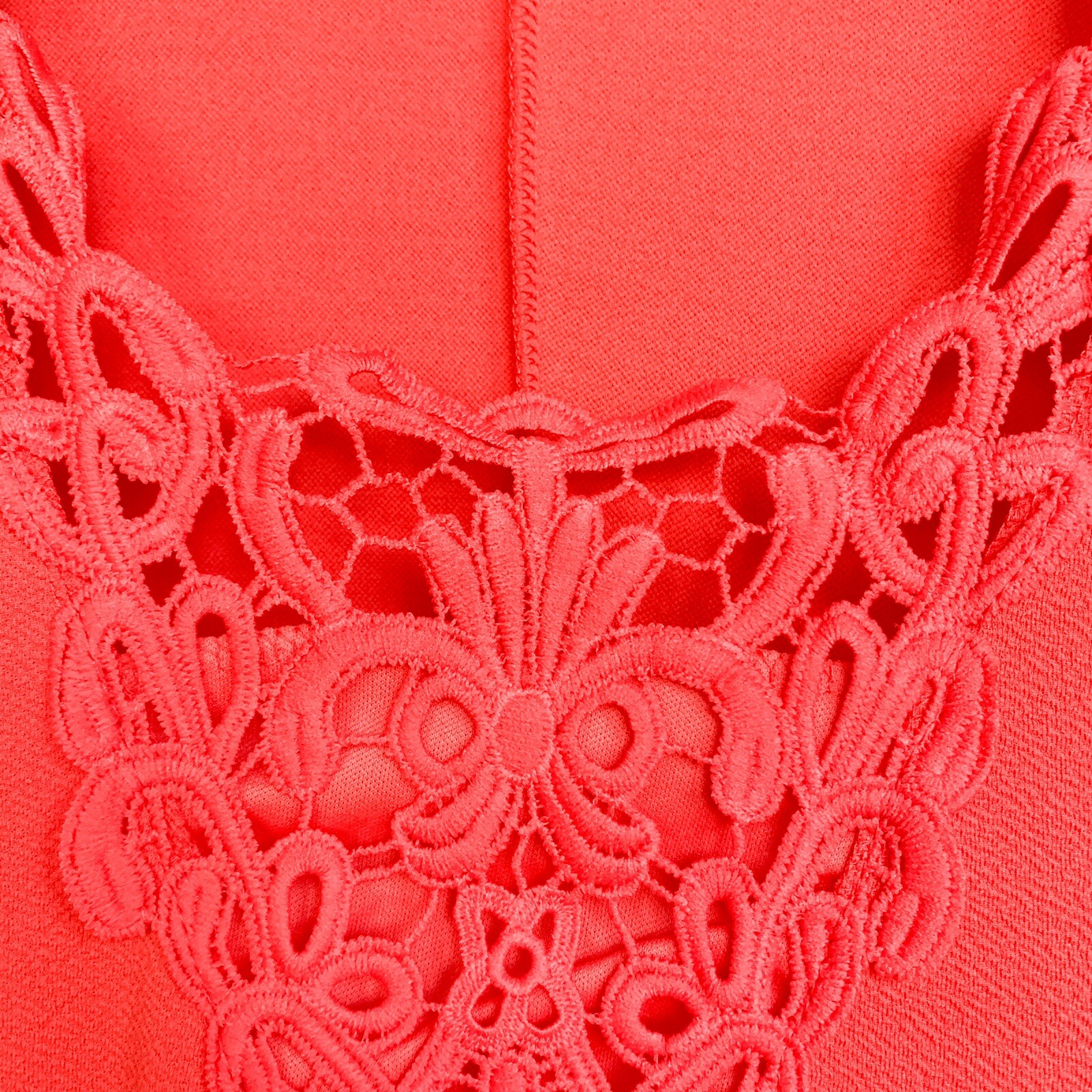 Mlle Gabrielle Fit and Flare Dress Size L Bright Coral/Peach Crochet Textured