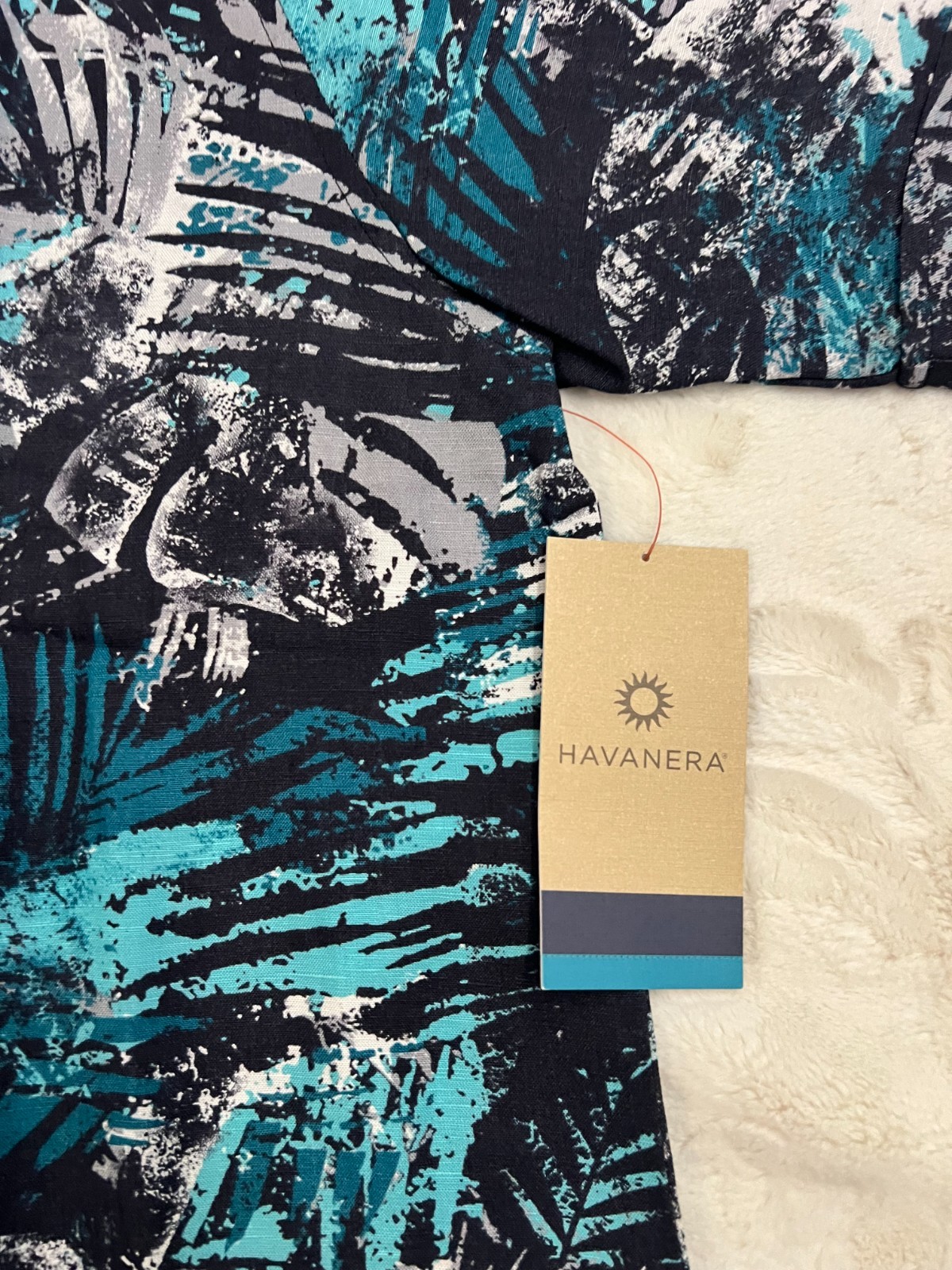 Havanera Mens XXL Hawaiian Shirt Blue Black Tropical Linen Rayon Camp Button NWT