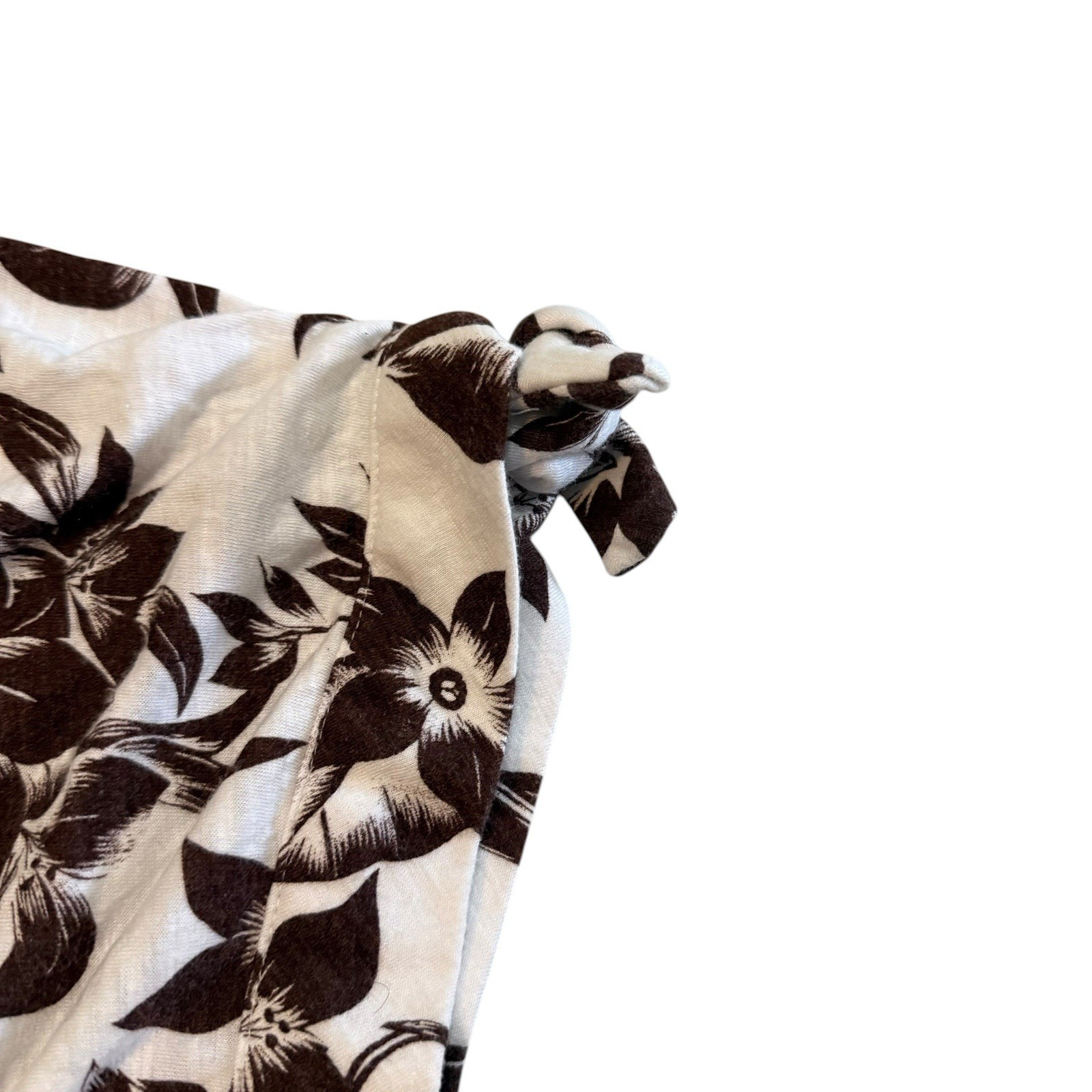 Liz Claiborne Women’s Plus Size 4X Floral Tie Sleeve Top White Brown Cottagecore