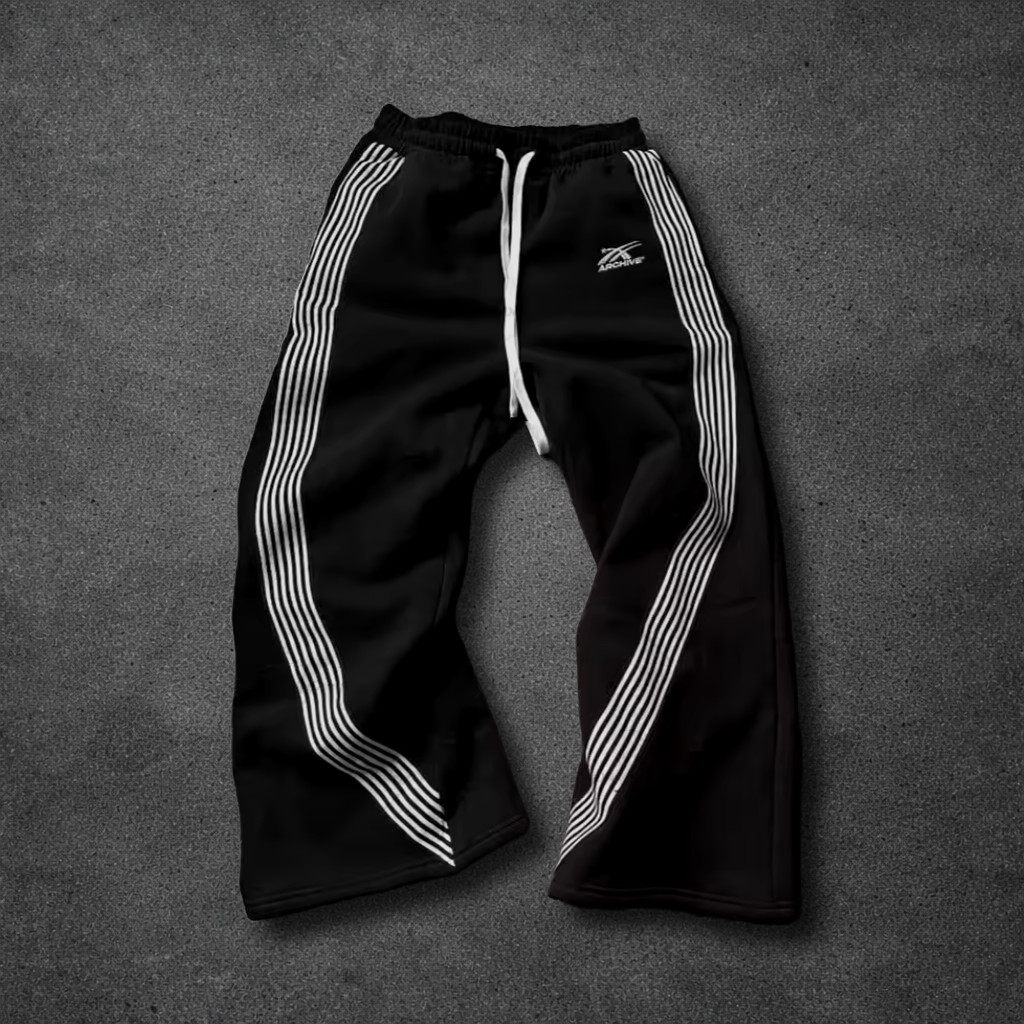 [Black/Grey] Wide Leg Baggy Y2K Streetwear Sweatpants with White Stripes [S-3XL]