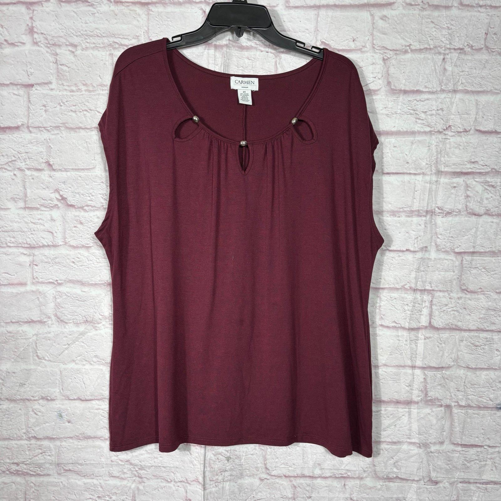 Carmen Women’s Sleeveless Burgundy Top Beaded Detail Size 2X