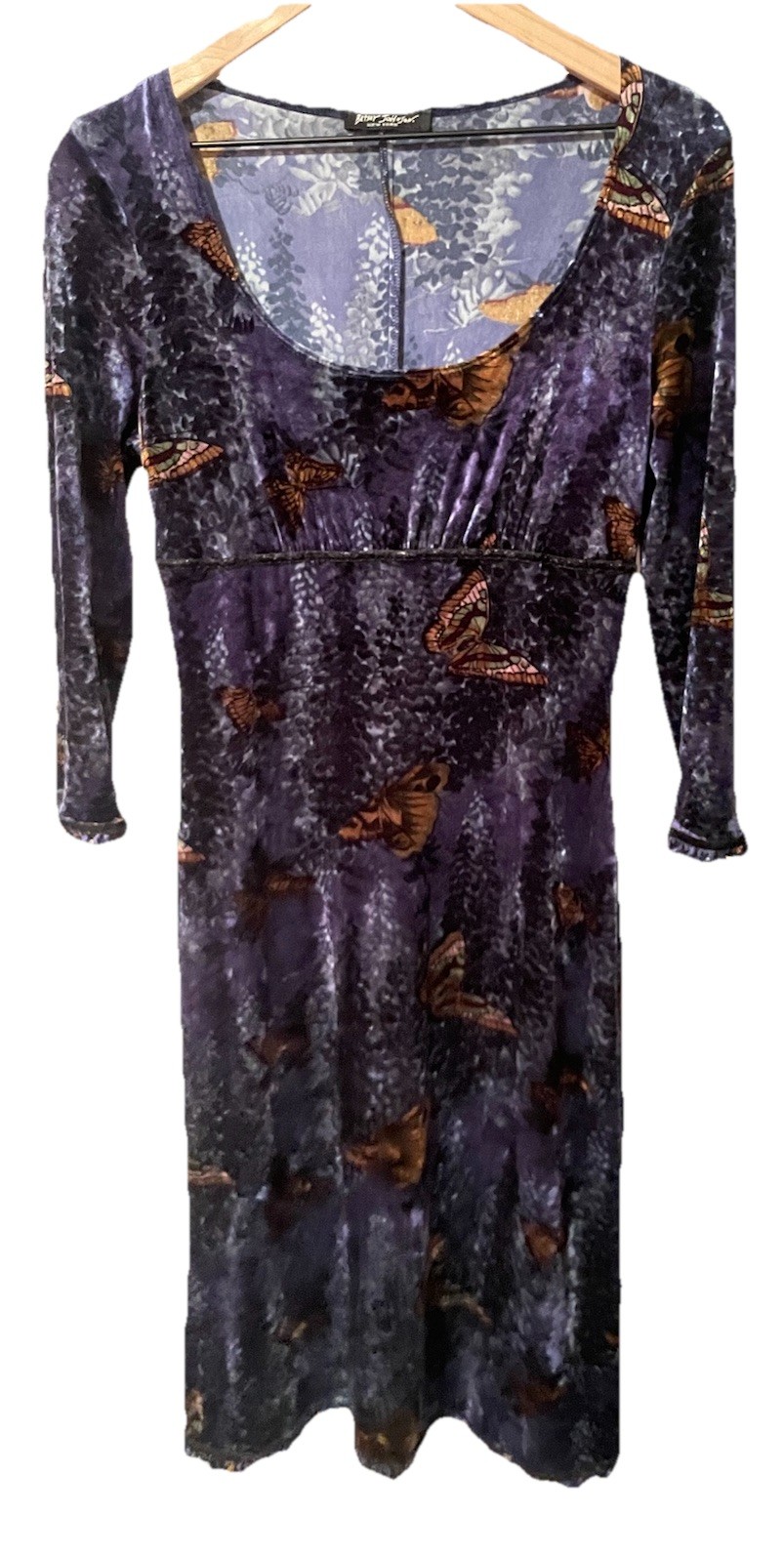 90s Betsey Johnson Blue-Purple with Velvet Butterfly Print