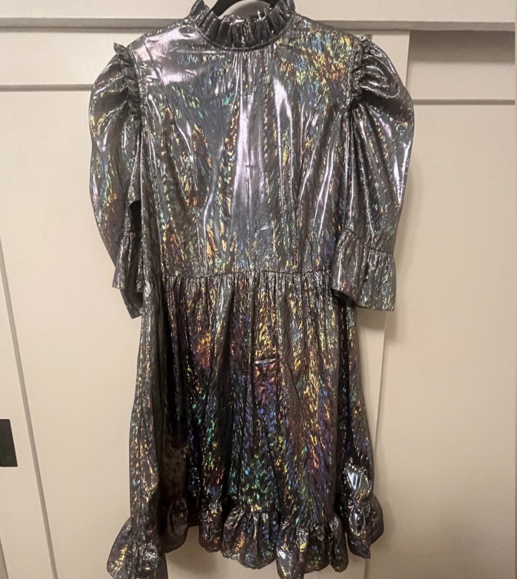 BATSHEVA Silver Iridescent Holographic Mini Dress size 12